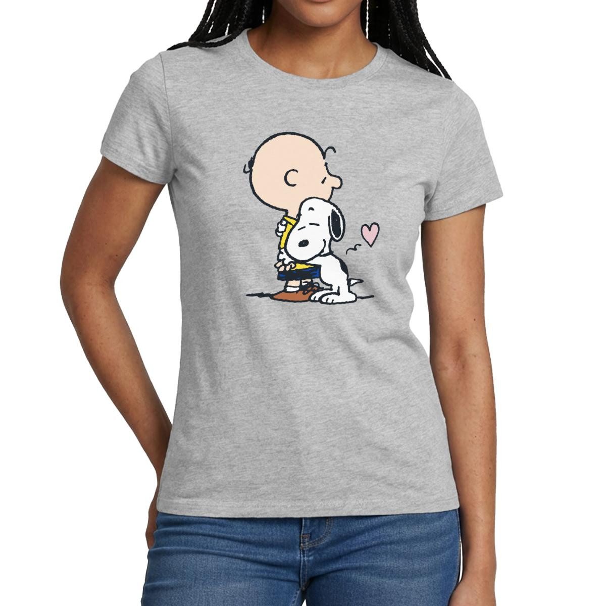 Spreadshirt T-Shirt Peanuts Snoopy Umarmt Charlie Brown Frauen T-Shirt (1-tlg) Slim Fit, fällt klein aus