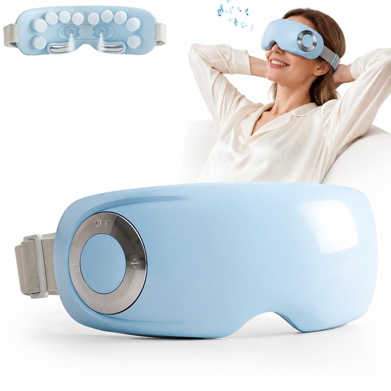 ibettertec Massagegerät Elektrisches Augenmassagegerät mit Vibration Wärme & Wassernebel, Ergonomisches Design für Home & Büro, Elektrische Augenmaske, Augenermüdung Linderung, 4 modi,1200mAh,Bluetooth-Musik, wiederaufladbar,Wärme-Augenmaske