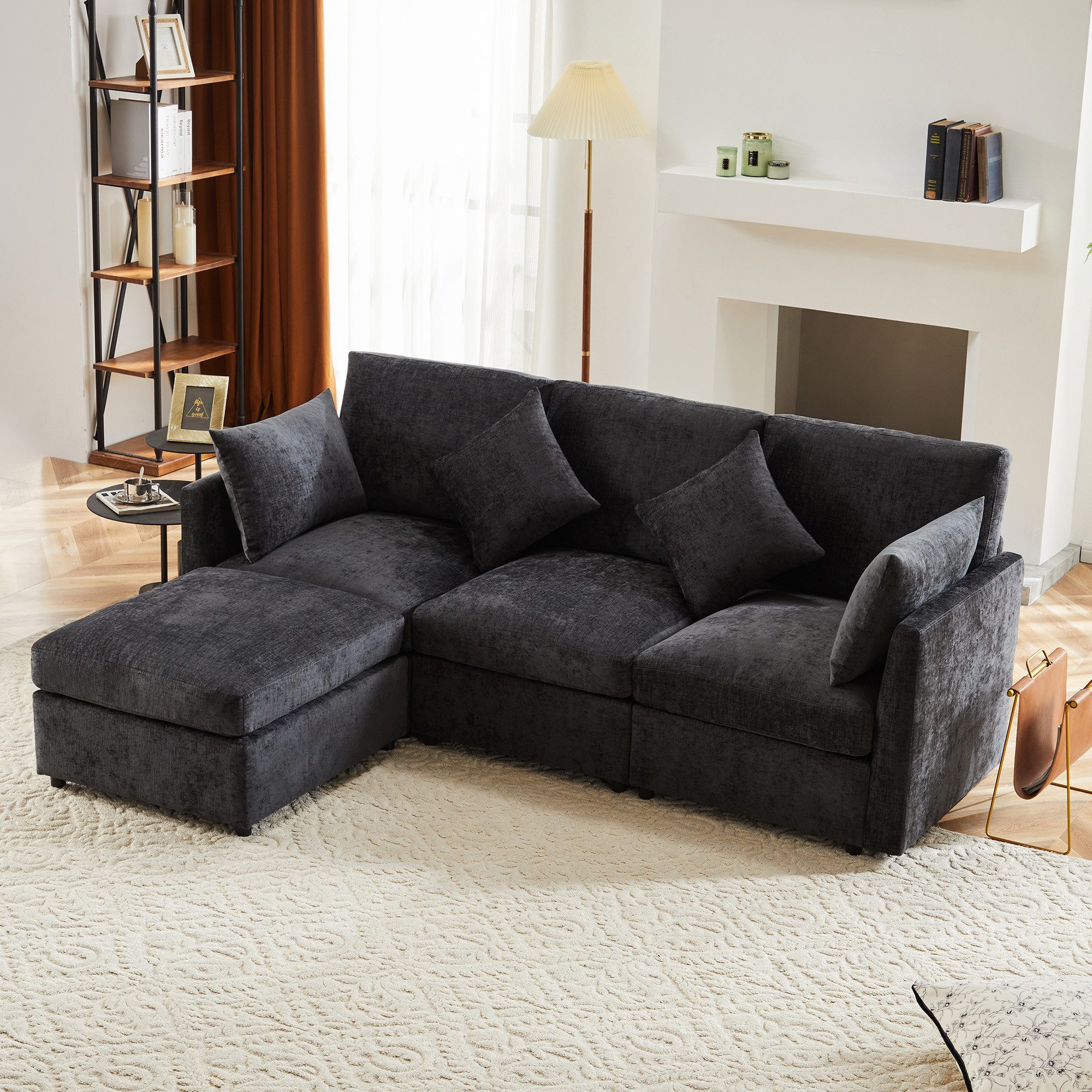 STILVORA Ecksofa 4-Sitzer-Schlafsofa mit Fußhocker,Wohnzimmersofa U-förmiges Sofa couch, Set 1 Teile, mit Relaxfunktion