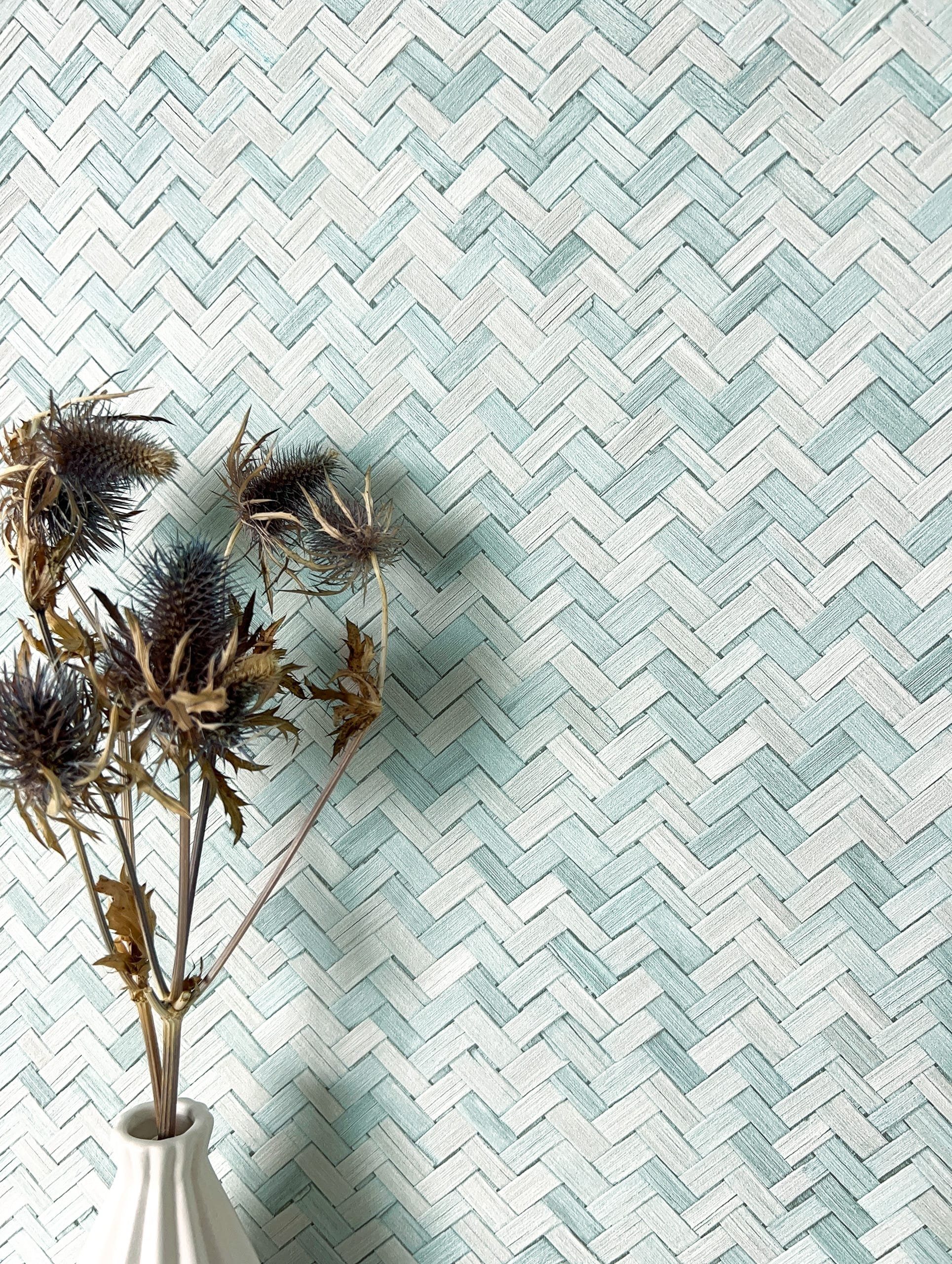 Newroom Vliestapete, Blau Tapete Uni Rattan-Optik günstig online kaufen