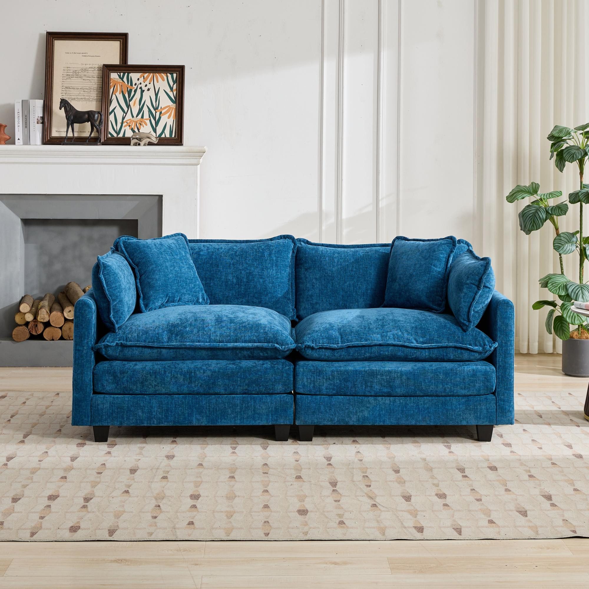 Odikalo Sofa Ecksofa Wolkensofa Chenille-Stoff, Zweisitzer-Sofa Cloud (Armlehnen nicht enthalten), modernes Ecksofa für Wohnzimmer, Schlafzimmer und Wohnung, bequemes, doppellagiges Sitzkissen, atmungsaktiver Chenille-Stoff