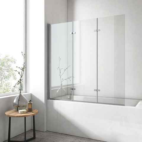 EMKE Badewannenaufsatz Duschwand für Badewanne Badewannenfaltwand 3-teilig faltbar 180°, mit NANO einfach-Reinigung Beschichtung Faltwand 6mm Sicherheitsglas