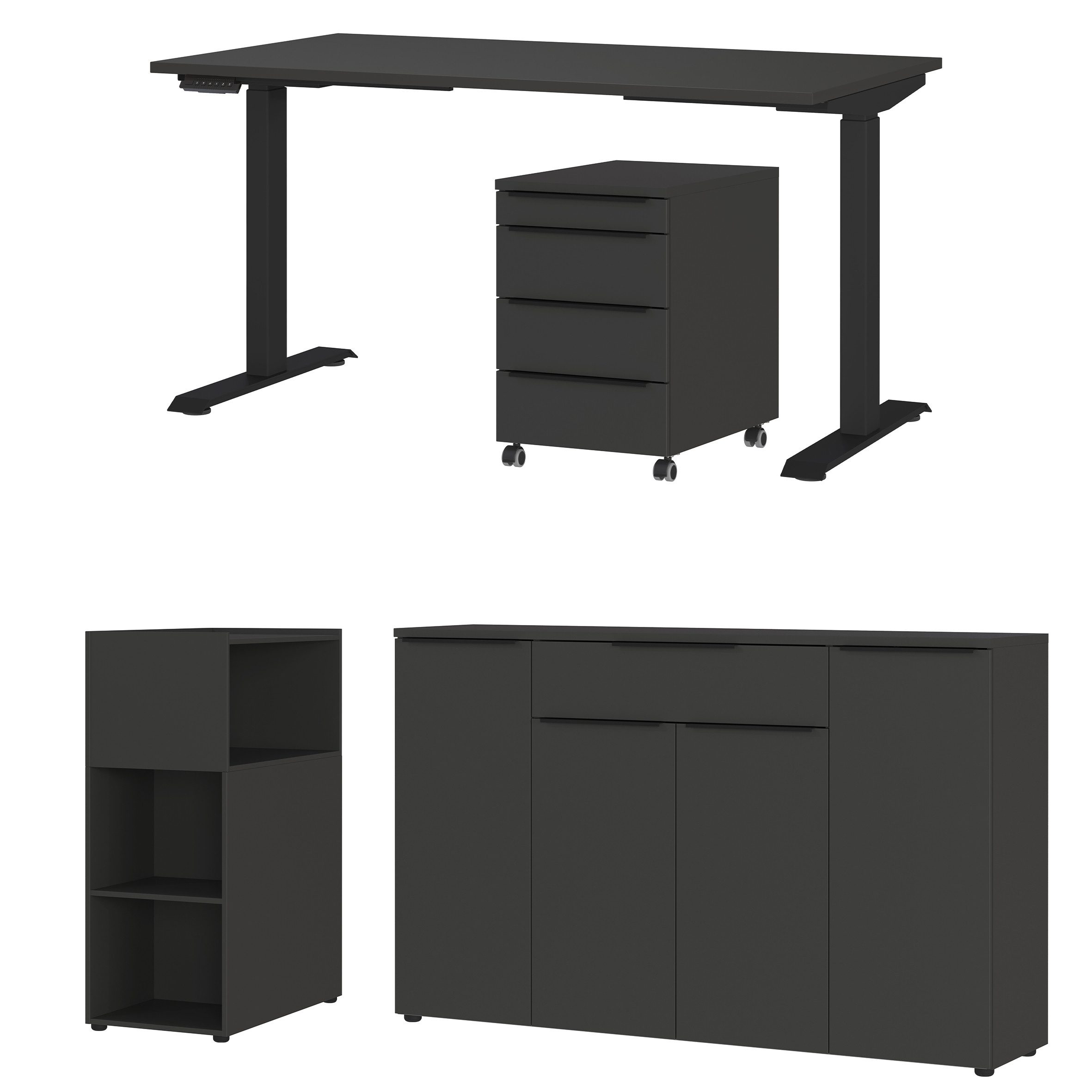 GERMANIA Büromöbel-Set Mailand, (4-tlg), inkl. Schreibtisch, Rollcontainer, Raumteiler und Sideboard