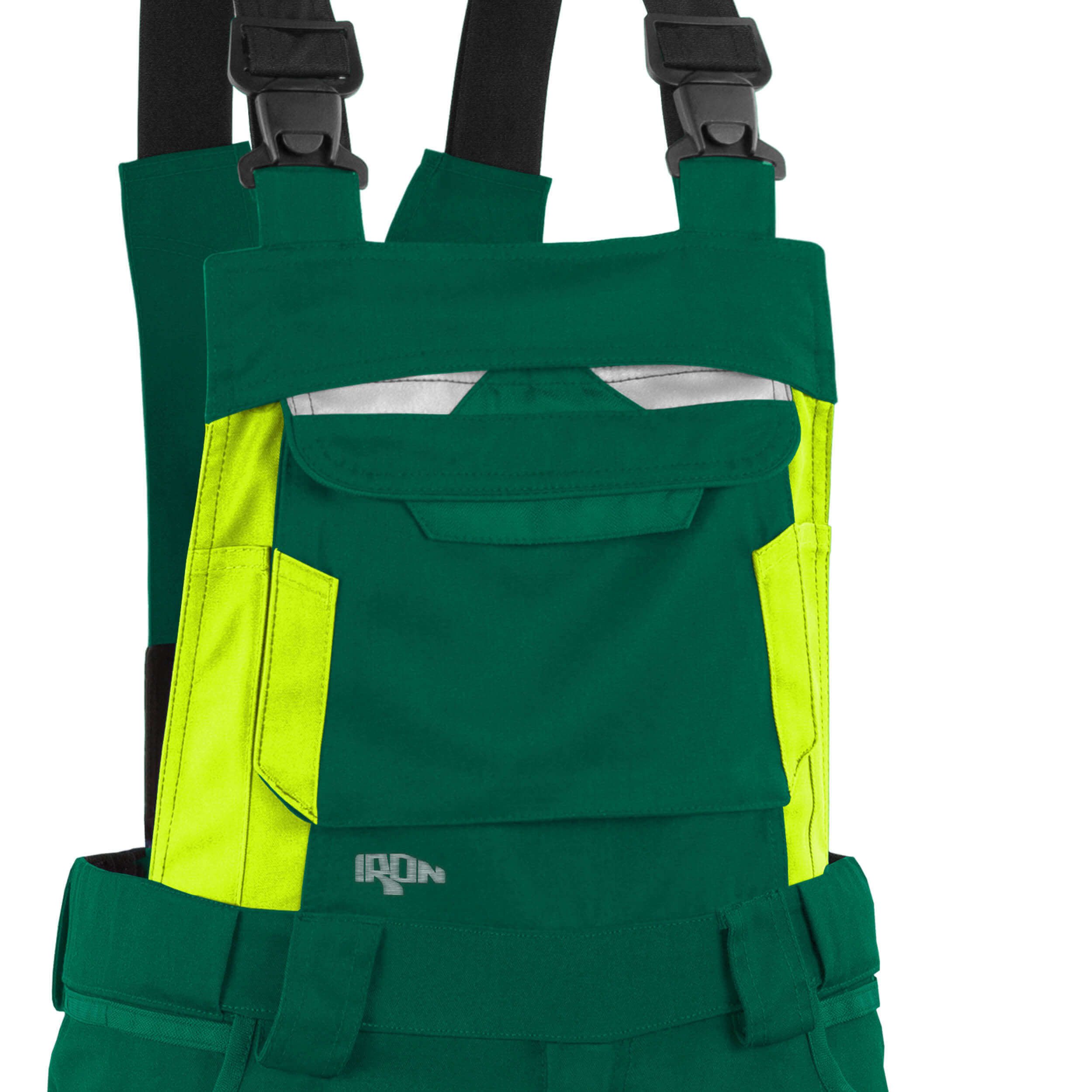 Qualitex Workwear Arbeitslatzhose moderne Latzhose IRON aus Lyocell, Cordura & Stretch - Reflexelemente (1-tlg) funktionaler Blaumann mit 19 Taschen - Atmungsaktiv - Verstellbar