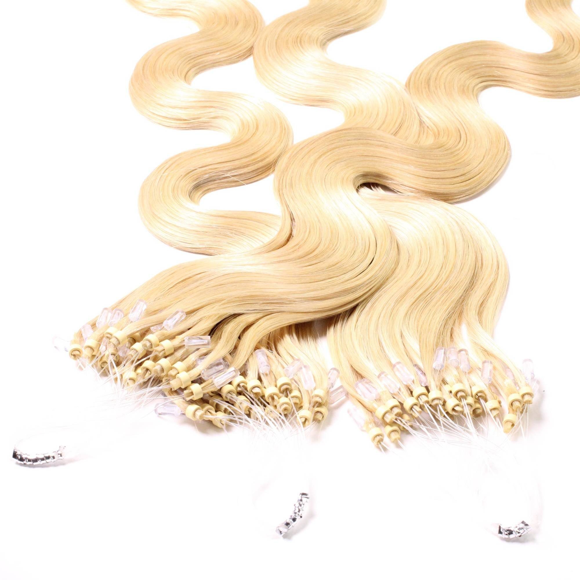 hair2heart Echthaar-Extension Microring Loops - gewellt #9/0 Lichtblond 0.5g 40cm