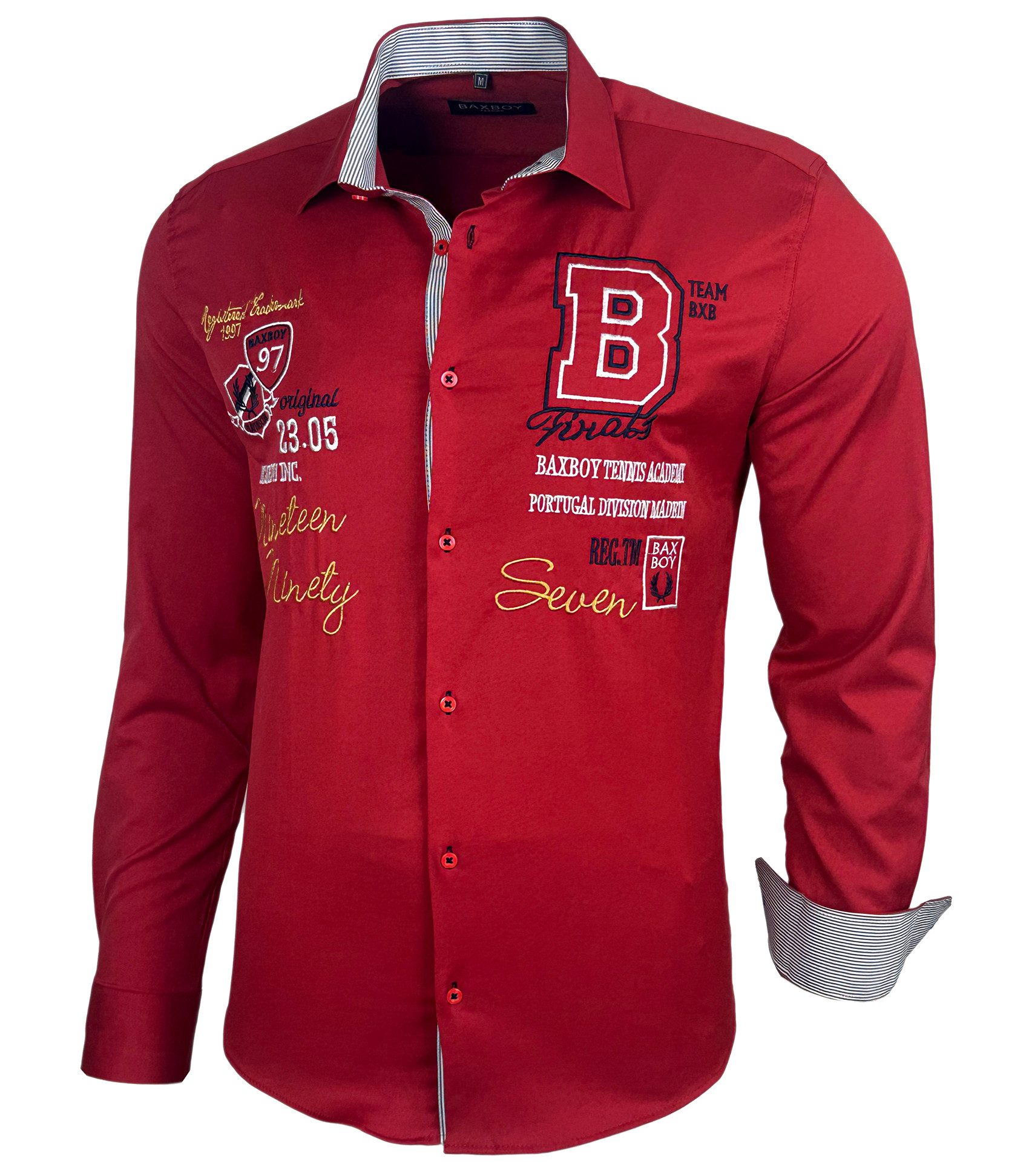 Baxboy Langarmhemd Baxboy Herren Hemd Kentkragen Hemden mit Kontrasten Farbe B-503