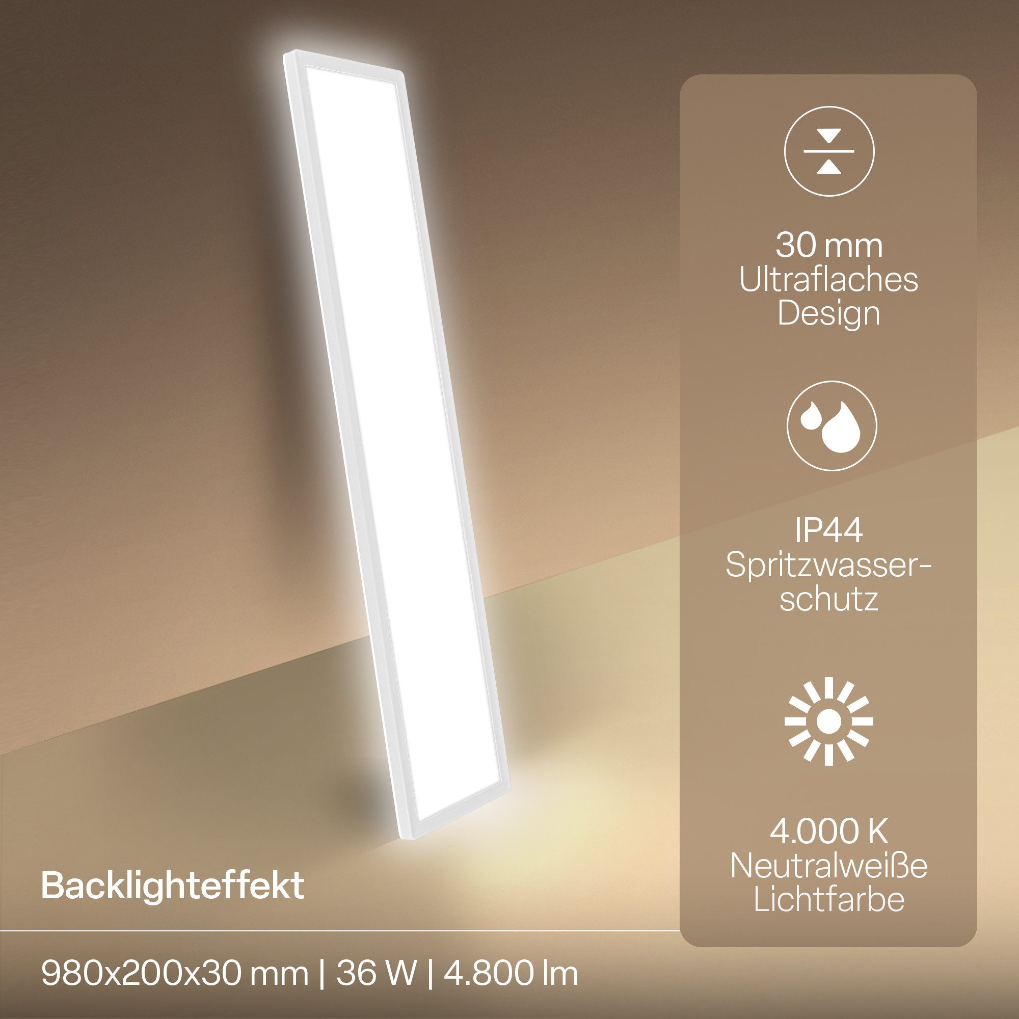 B.K.Licht LED Deckenleuchte Panel Flach 30mm Backlight Effekt LED Deckenlampe Wohnzimmer, LED fest integriert, 4000K - Neutralweiß, versch. Größen & Farben, Badezimmer, Küche, Wohnzimmer, Kinderzimmer