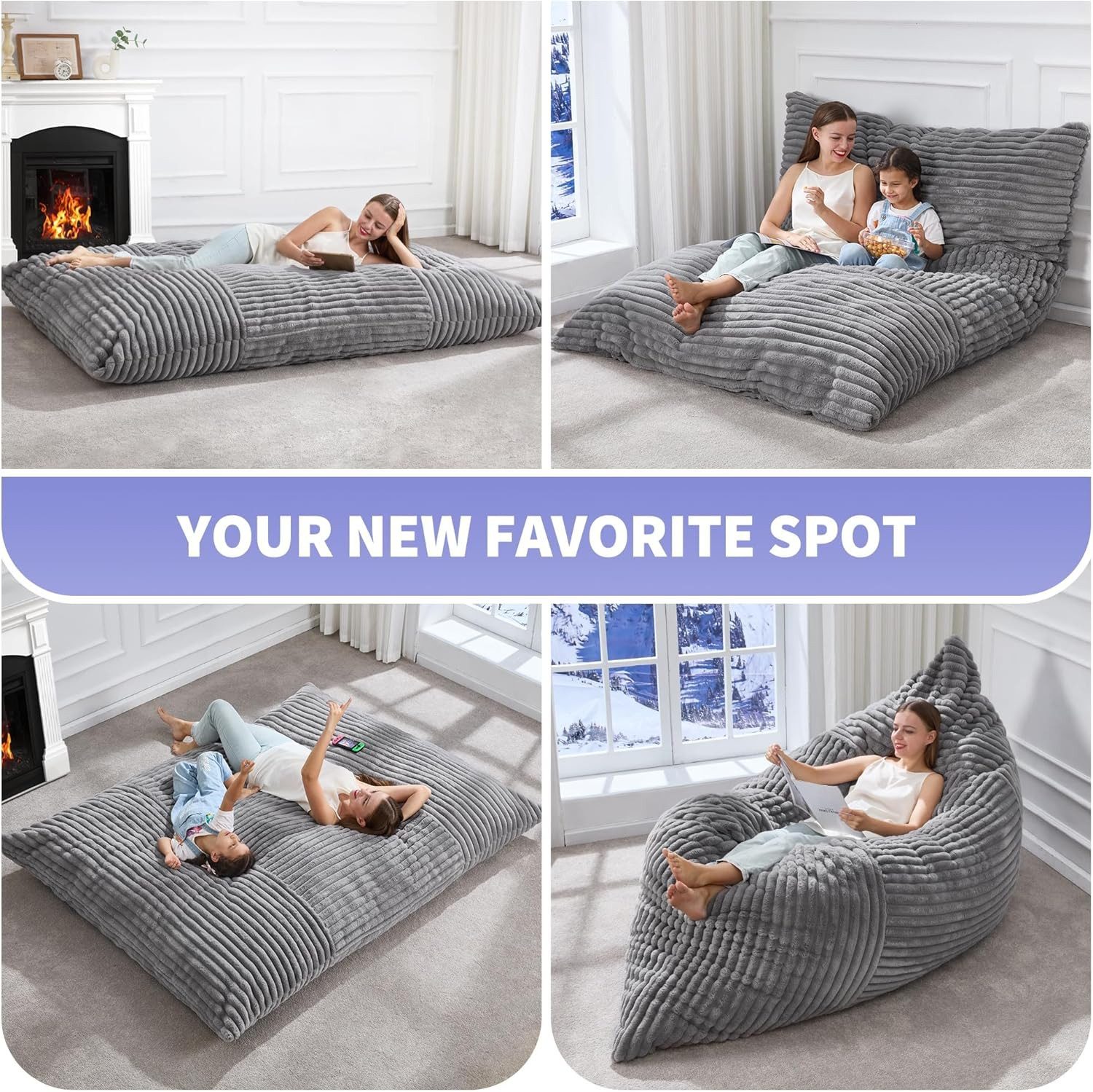 ANYSUN Sitzsack Übergroßer, wandelbarer Sitzsack, formstabil, mit Memory-Schaum (Set, Sitzsack), 180*125cm,Weicher Cordstoff, für Wohn-, Schlaf-, Gäste- & Gamingzimmer