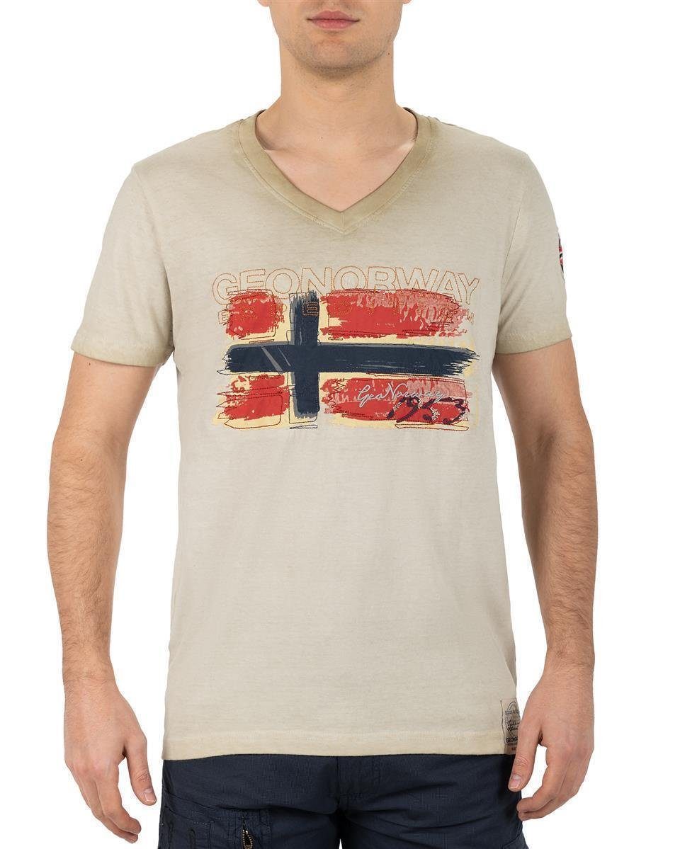 Geo Norway T-Shirt Herren Regular Fit Kurzarmshirt bajoasis Beige XXL Modernes Design mit auffälligem Brustdruck
