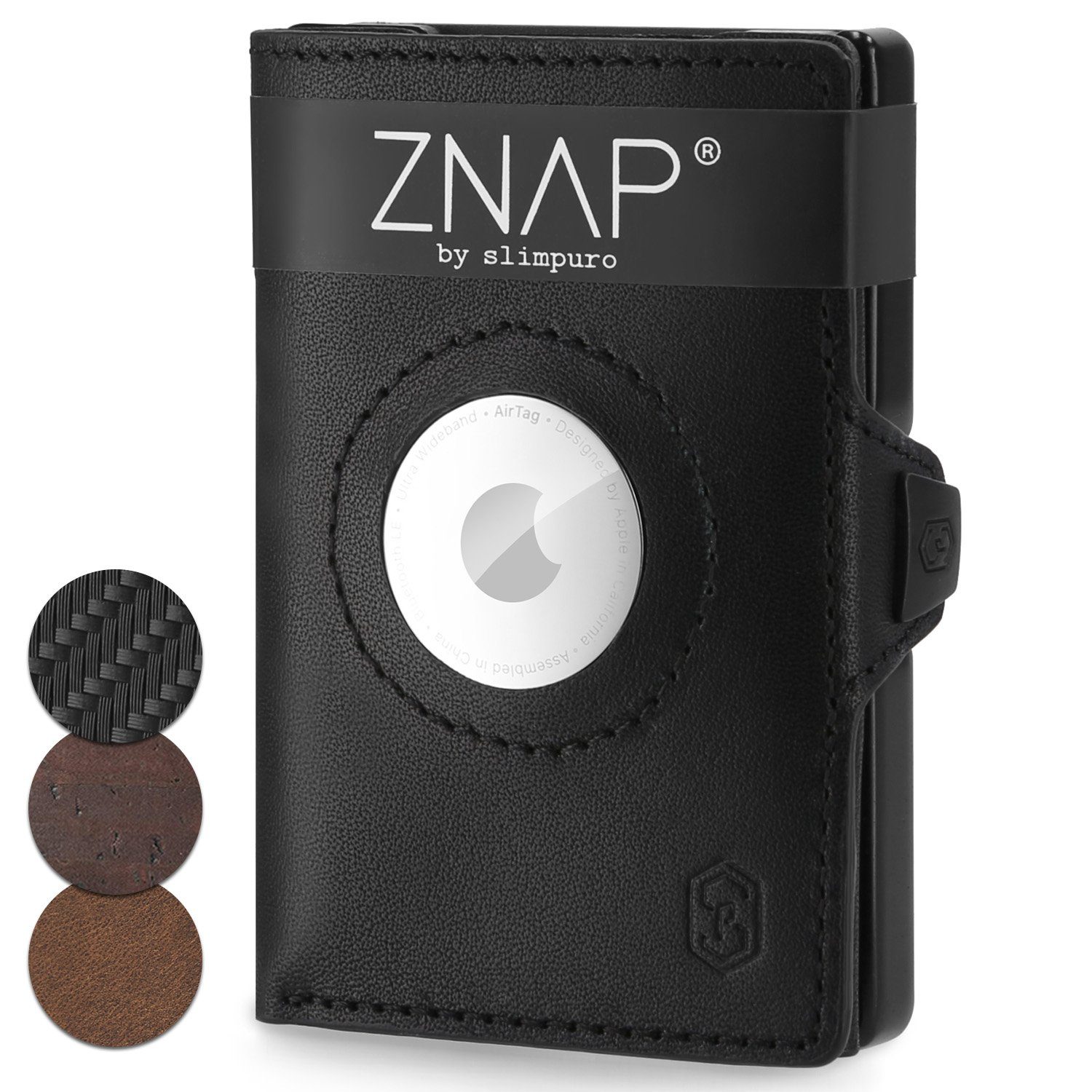 Slimpuro Geldbörse Znap 8 Airtag (1 x Slim Wallet;1 x Münzfach;1 x RFID-Shield Karte), Leder Portemonnaie klein Damen Herren Geldbeutel Unisex Brieftasche