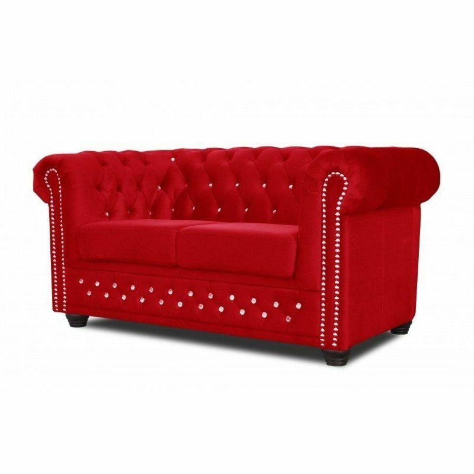 Chesterfield Sitzer Roter York Sofa in JVmoebel Zweisitzer BlinkTextil 2 Europe Sofa, Polster Made
