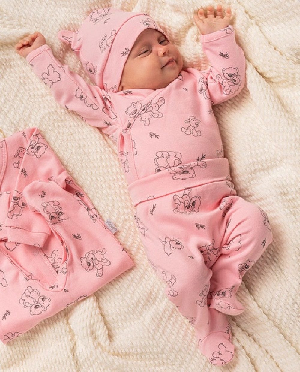 hopsibaby Neugeborenen-Geschenkset Babypaket Babykleidung Erstausstattung Rosa Gr.62 Baby-Sets (Packung, 4-tlg., Strampler, Body, Mütze, Babyhose) Verpackt in einer schönen Schachtel