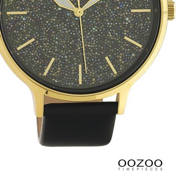 OOZOO Quarzuhr Oozoo Damen Armbanduhr Timepieces Analog, (Analoguhr), Damenuhr rund, extra groß (ca. 48mm), Lederarmband schwarz, Fashion