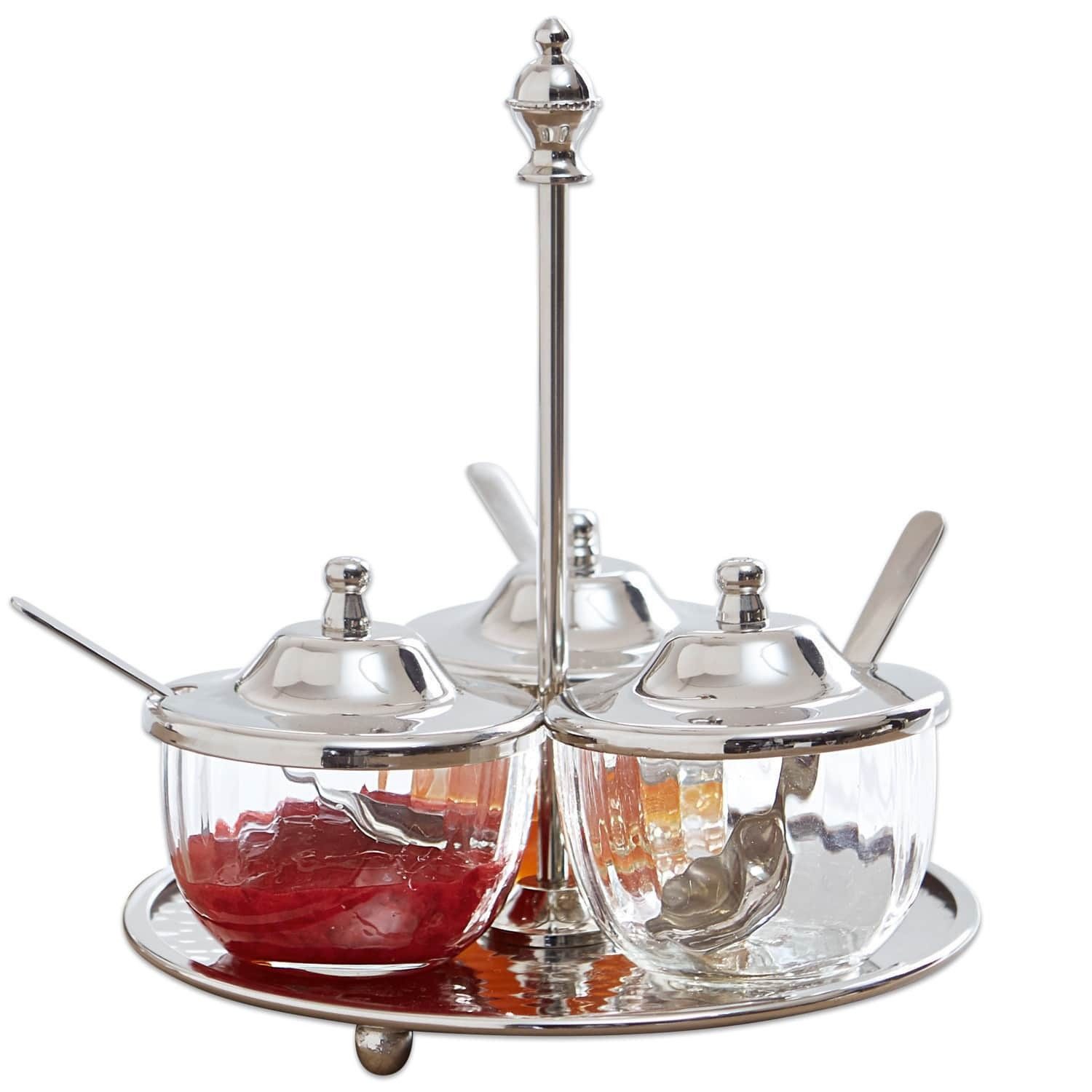 Menage stilvoller Gewürzhalter Julius mit 3 Dosen und Löffel, Glas & Messing