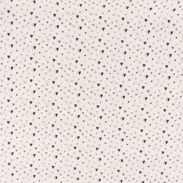 SCHÖNER LEBEN. Stoff Baumwollstoff Popeline Digitaldruck Herzchen weiß lila 1,50m, allergikergeeignet