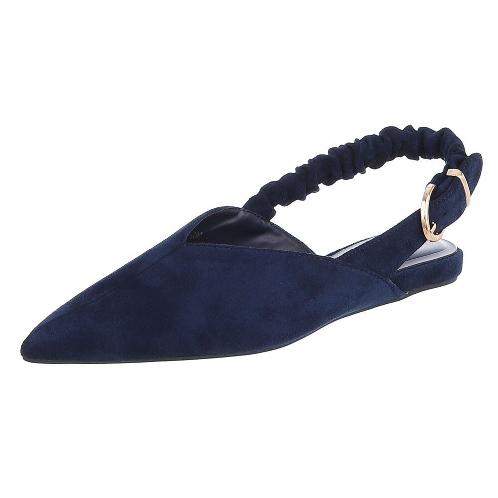 Ital-Design Damen Slingback Schuh flach mit Metallschnalle Schnürpumps (92078989) Flach Schnür- & Riemchenpumps in Dunkelblau