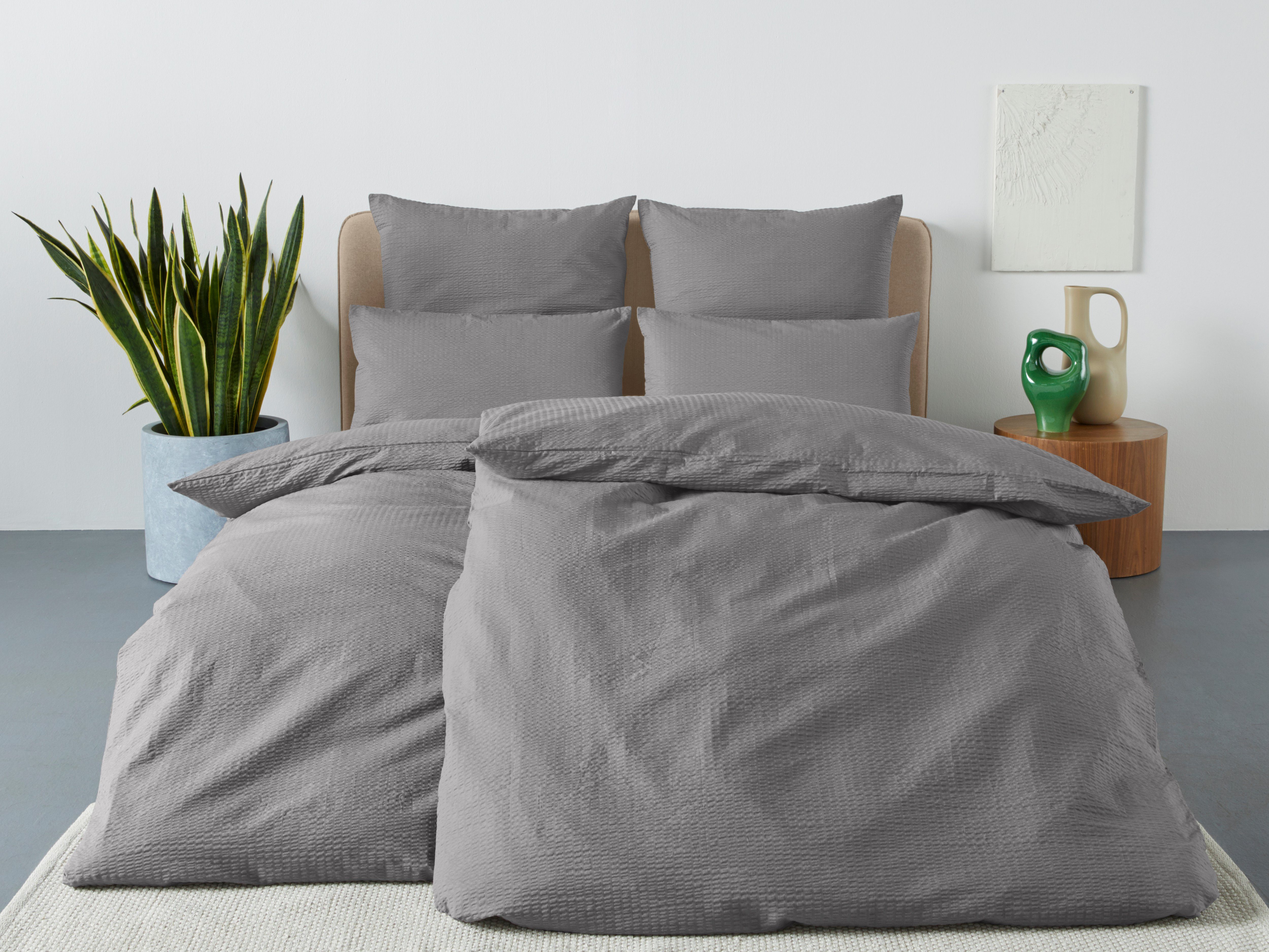 OTTO home Bettwäsche Sari2 in Seersucker Qualität ideal für Sommer, Baumwolle, Seersucker, 2 teilig, uni Bettwäsche mit Reißverschluss in Gr. 135x200 oder 155x220 cm