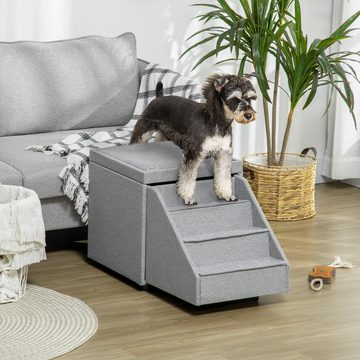 PawHut Haustiertreppe Hundetreppe 2 in 1, Polyester, Hellgrau, (4 Stufige Katzentreppe, 1-St., Tiertreppe mit Stauraum, Hocker), 84L x 45B x 49H cm