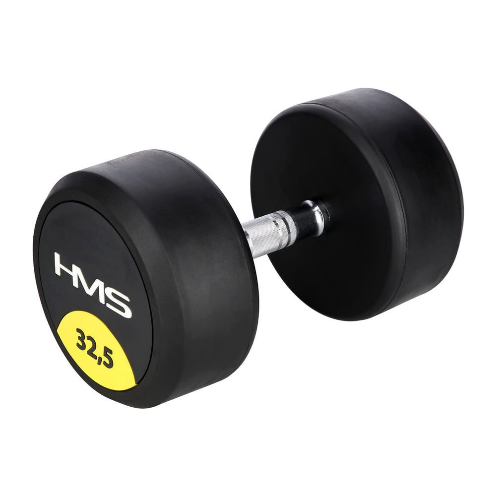 HMS Hantel Rundhantel Gummihantel Krafttraining, (Spar-Set, 5 kg robust, 32), gerändelter Griff, Chromstahl, bodenschonend