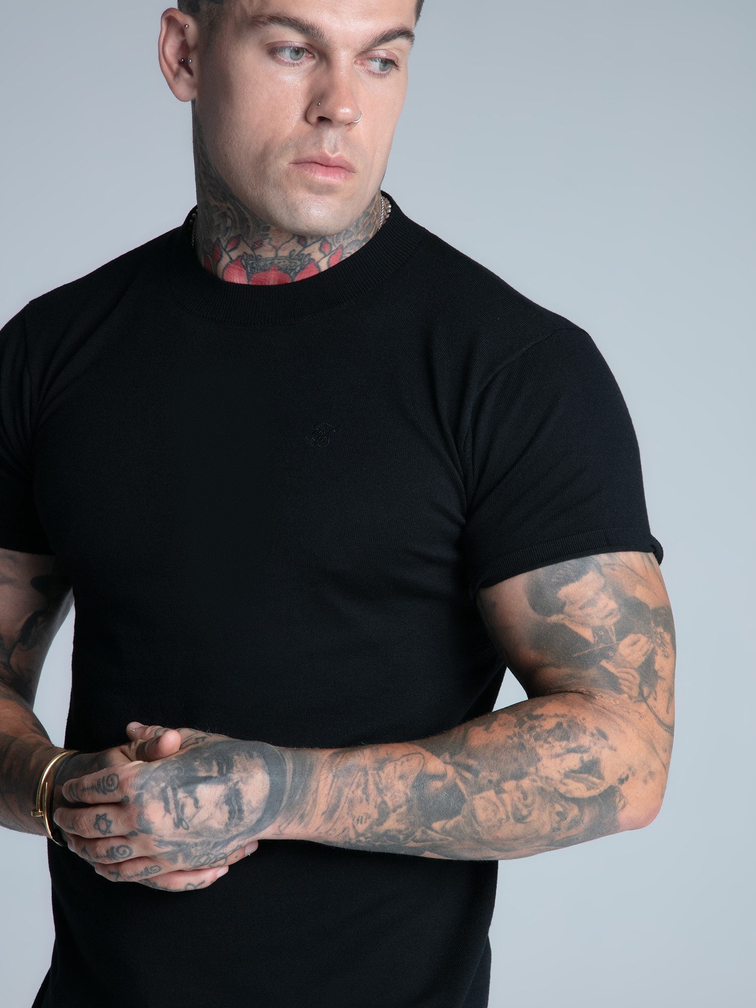 Siksilk Kurzarmhemd SikSilk Herren Schwarzes Muscle Fit T-Shirt