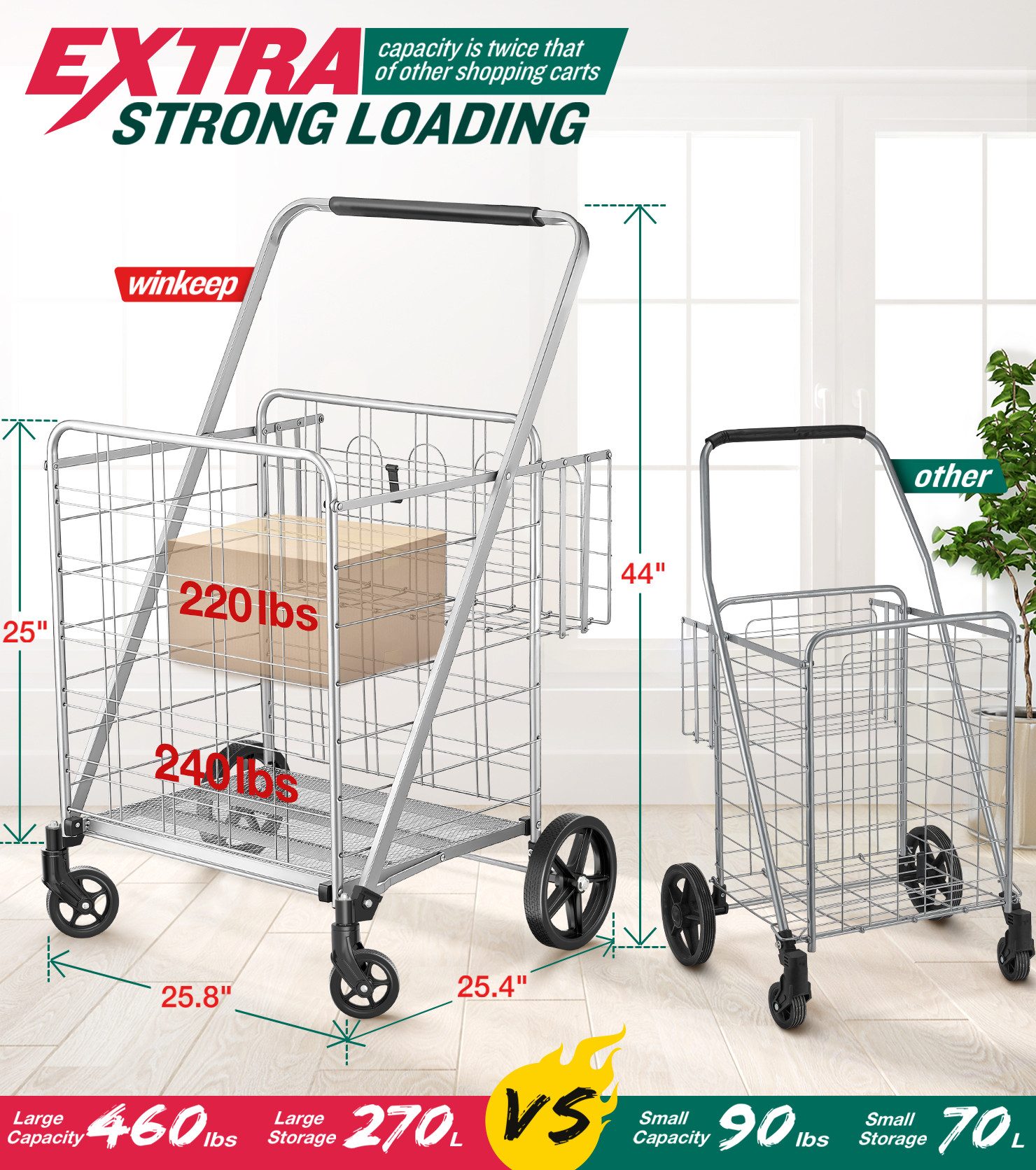 POPOLIC Einkaufstrolley Einkaufswagen, 201 kg, Upgrade-Einkaufswagen günstig online kaufen