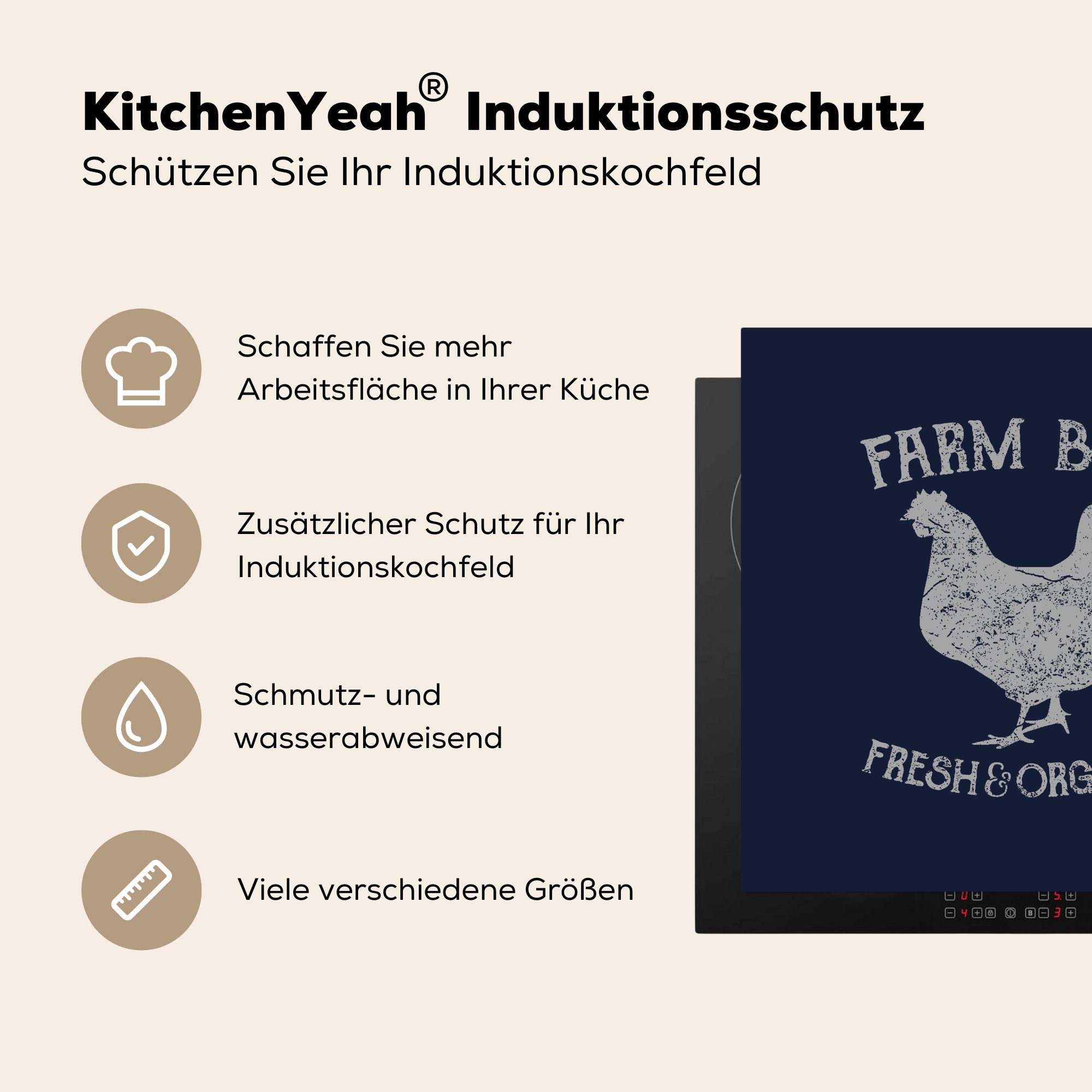 tlg), Bauernhof, MuchoWow Vintage Huhn (1 Arbeitsplatte Ceranfeldabdeckung, für - - 78x78 Vinyl, küche cm, Herdblende-/Abdeckplatte