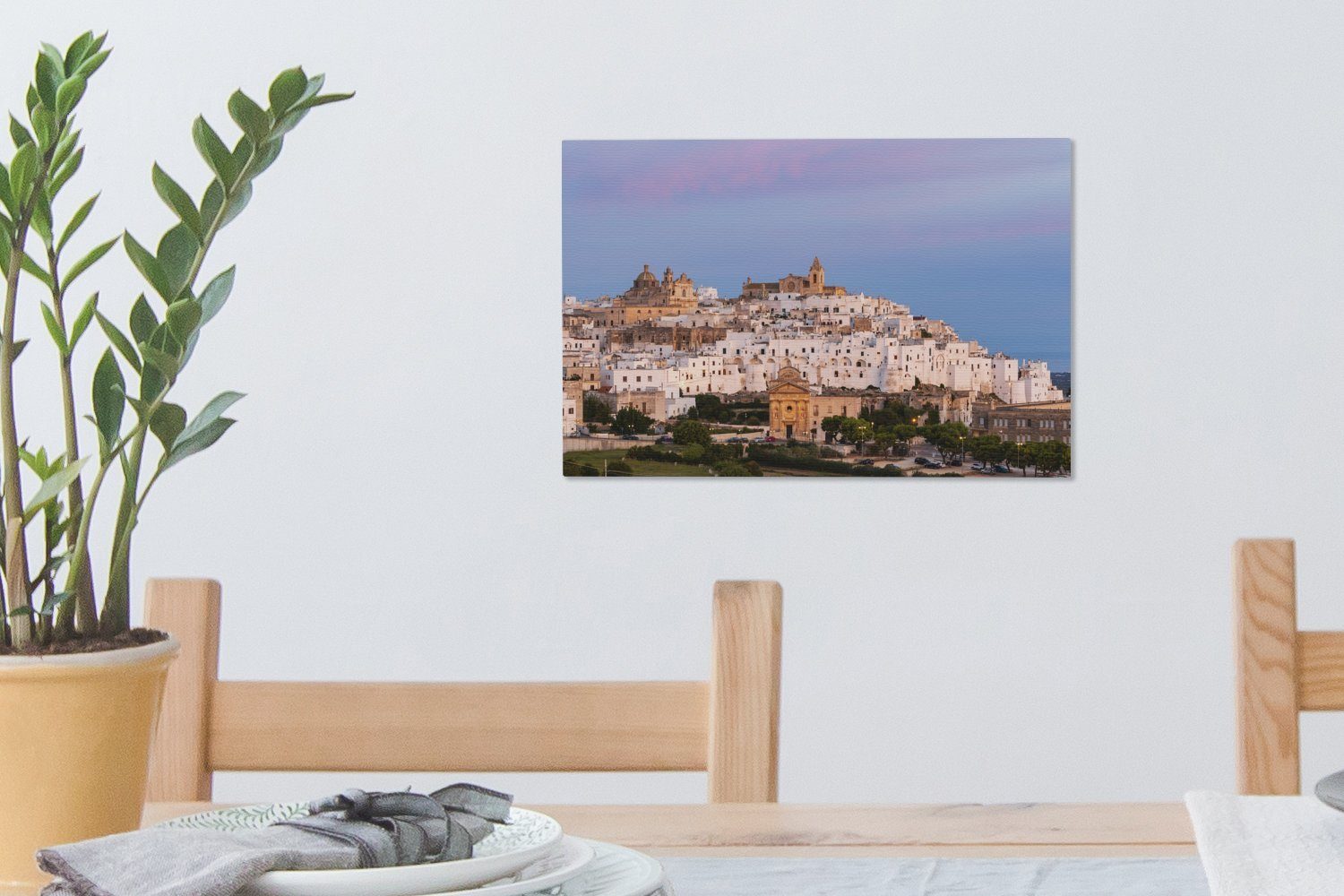 cm Aufhängefertig, OneMillionCanvasses® Italien, Leinwandbilder, Skyline St), (1 Wandbild von in Leinwandbild 30x20 Ostuni Wanddeko,