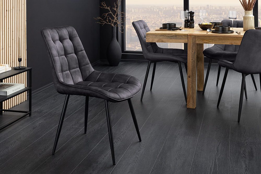 riess-ambiente Esszimmerstuhl ROADSTAR grau / schwarz - Samt, Metallbeine, Ziersteppung, Retro (Einzelartikel, 1 St), gepolsterter Stuhl - ideal für Küche, Essz – Bild 2 von 5