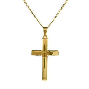 HOPLO Kreuzanhänger Anhänger Kreuz 585 Gold mit massiver Goldkette 1,1 mm, Made in Germany