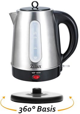 Zilan Wasserkocher Teekocher ZLN-3581, 1,7 l, 2200 W, Warmhaltefunktion, Edelstahl, BPA-frei