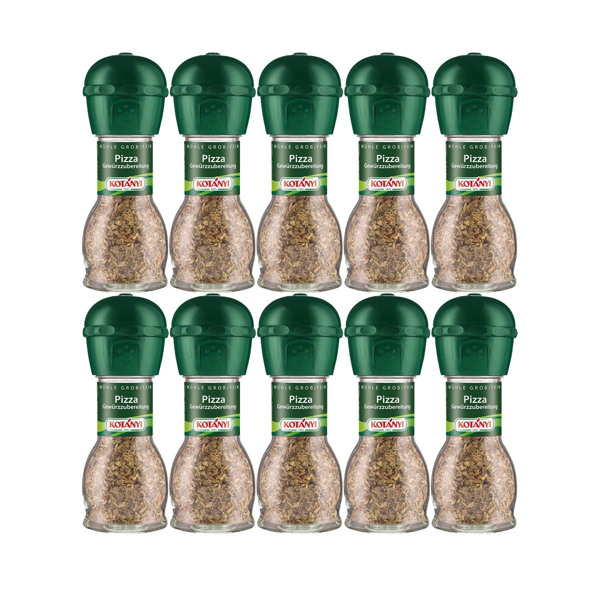KOTANYI Gewürz, Kotanyi Pizzakräuter Würzmischung grob fein Gewürzmühle 10er Pack 24g