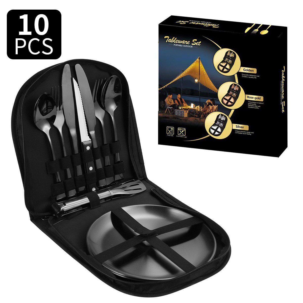 XDeer Besteck-Set Camping Besteck Set Besteck Edelstahl Küchenhelfer Set, mit Ложки Gabel Messer Teller Clip für Camping Picknick