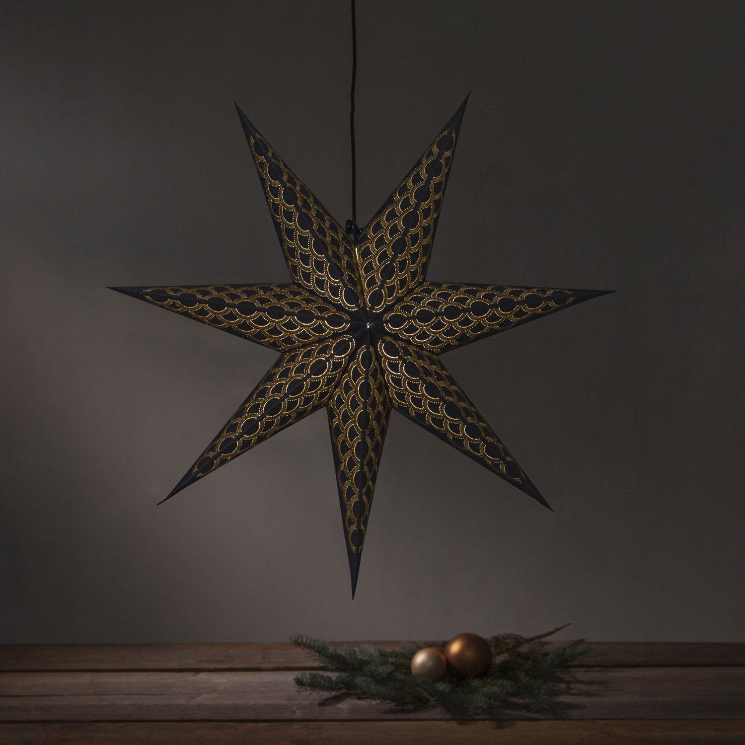 STAR TRADING Papierstern Papierstern Weihnachtsstern hängend 7-zackig D: 60cm Stickerei schwarz