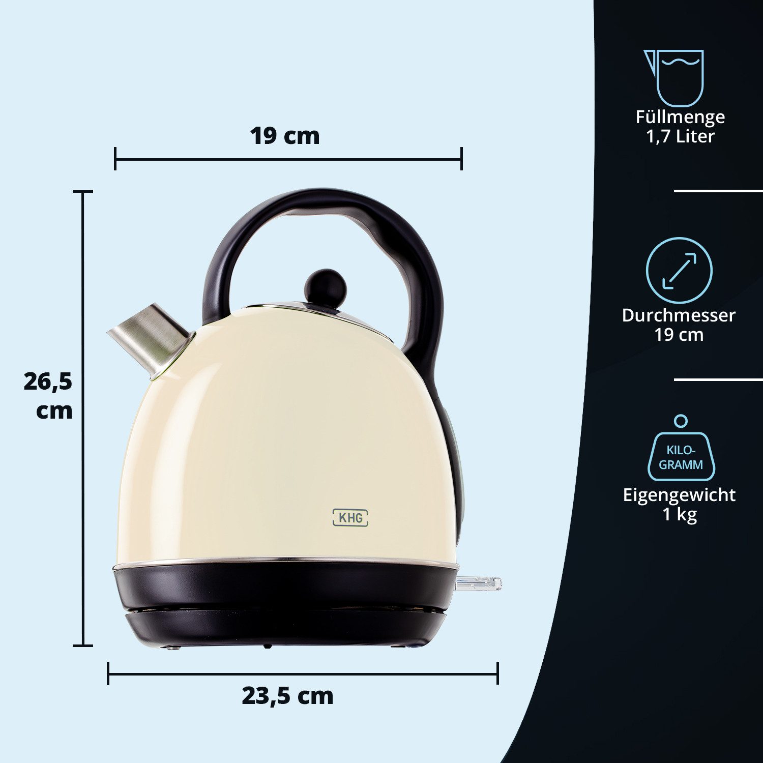 KHG Wasserkocher Kessel-Wasserkocher WK-1711 Retro in creme aus Edelstahl, 1,7 Liter, 1.7 l
