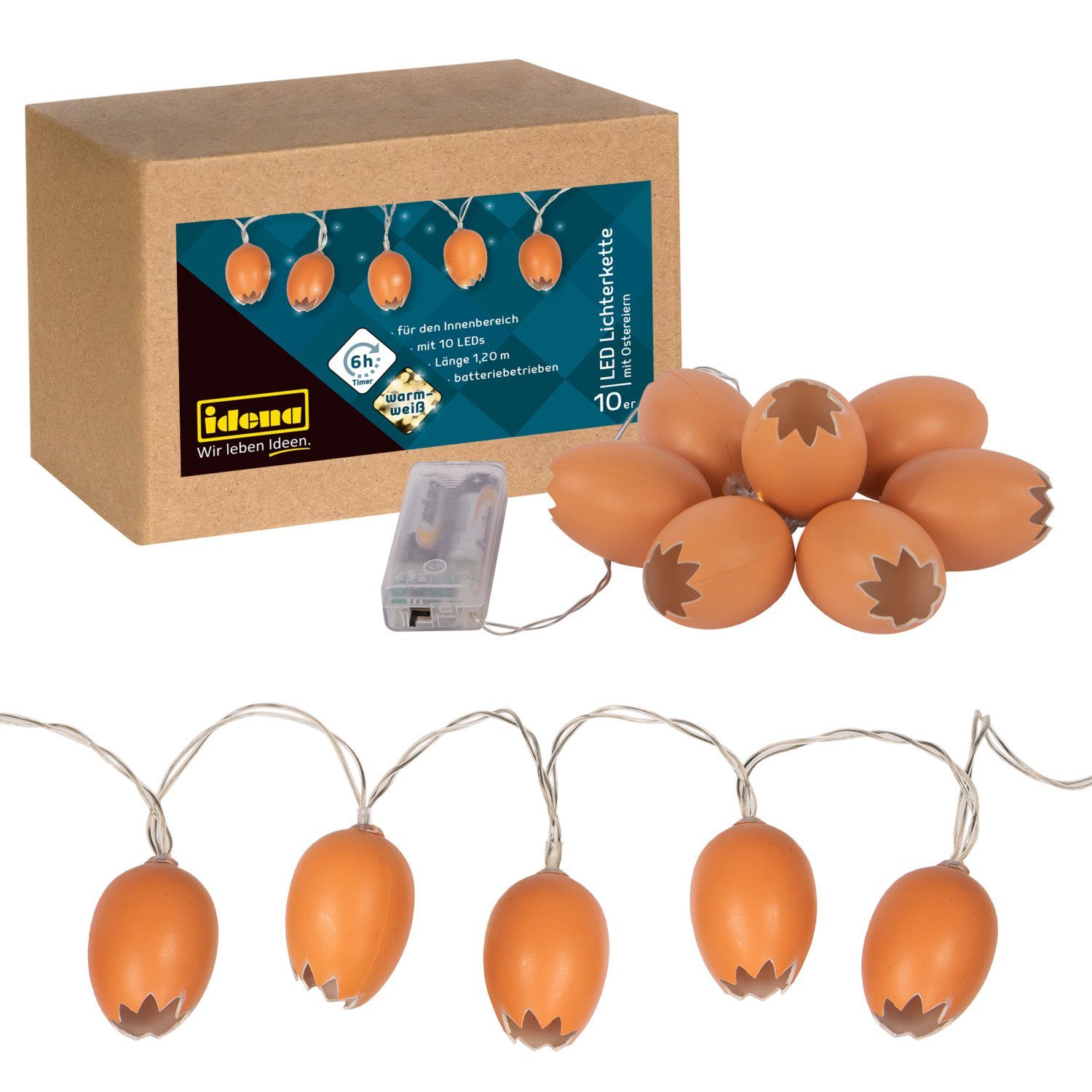 Idena LED-Lichterkette Idena 31245 - LED Lichterkette für Ostern, mit 10 LEDs in Warmweiß