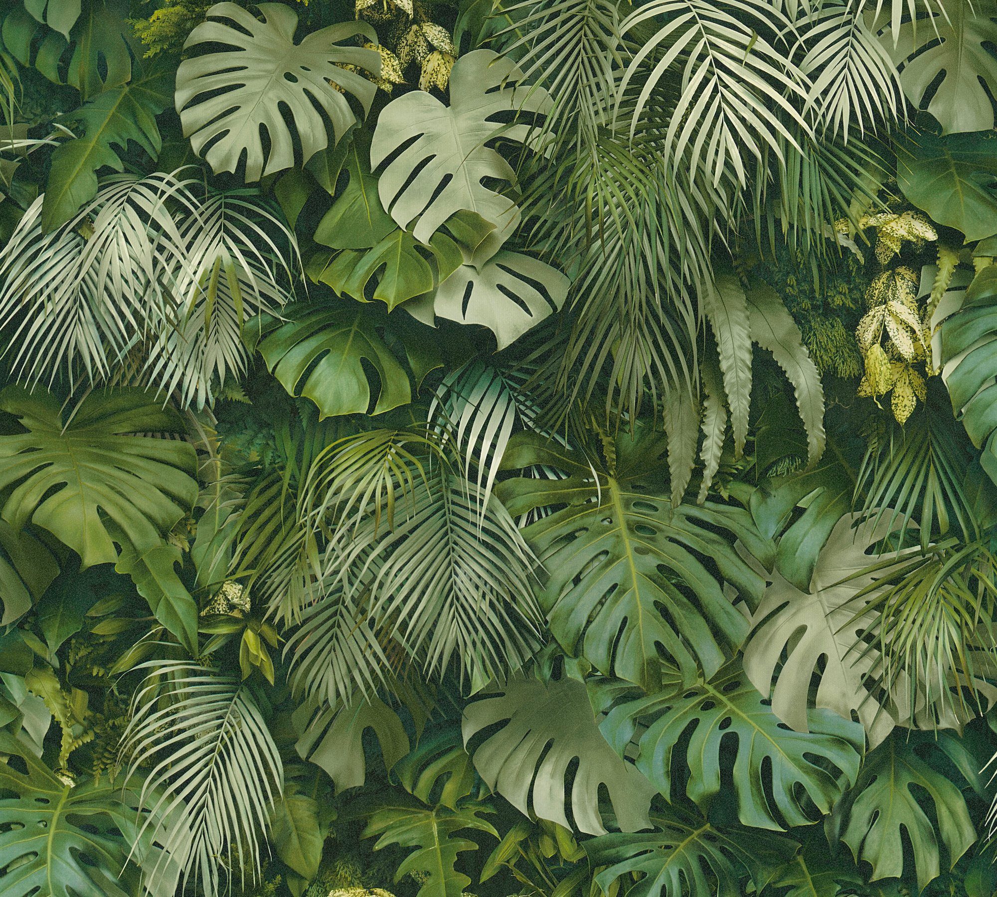 A.S. Création Vliestapete Greenery mit Palmenprint in Dschungel Optik, glatt, floral, Wald, botanisch, Palmentapete Tapete Dschungel Tapeten Wohnzimmer Schlafzimmer Küche