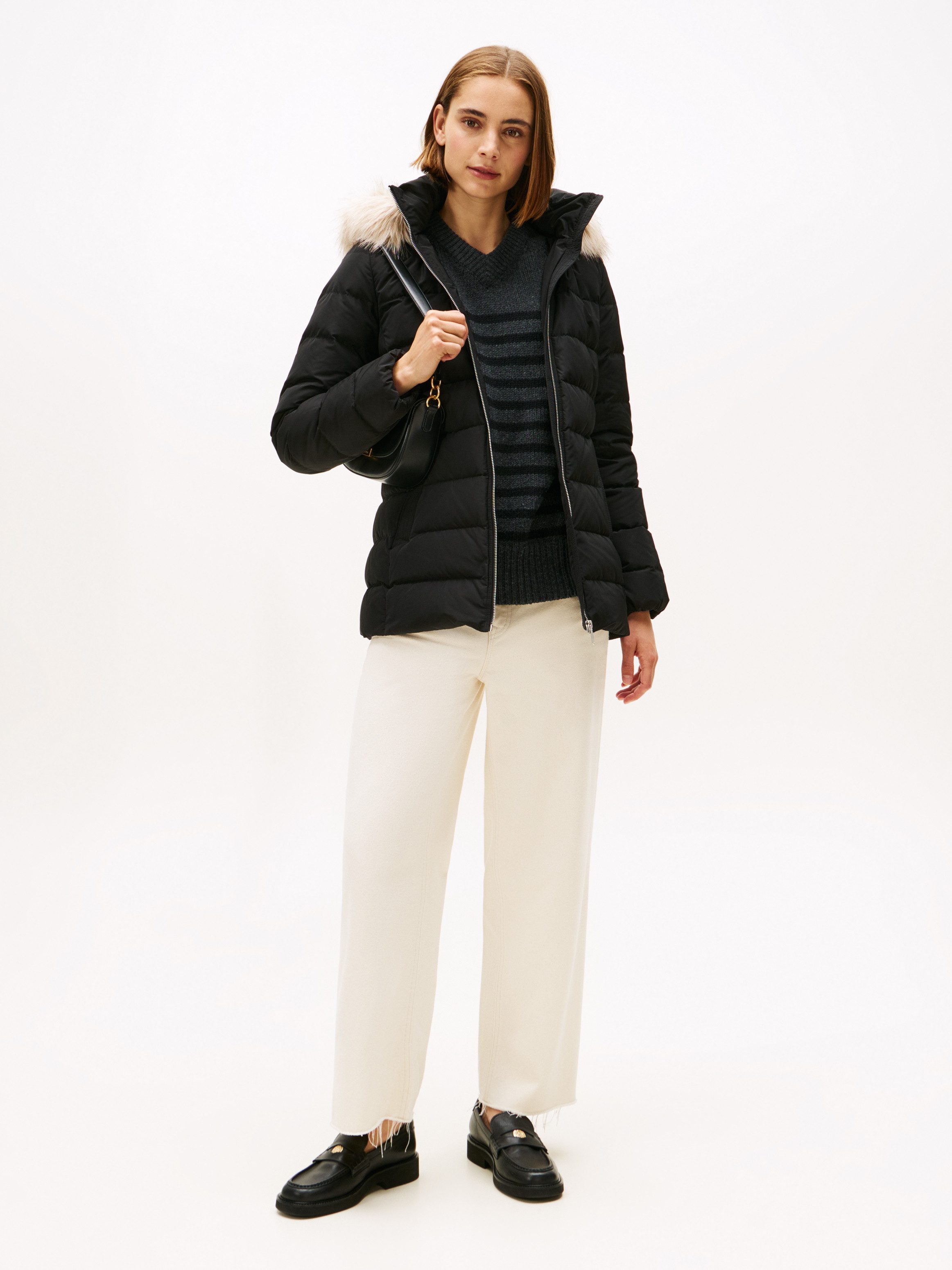 Tommy Hilfiger Steppjacke MW DOWN SLIM JACKET WITH FUR mit Fellimitat