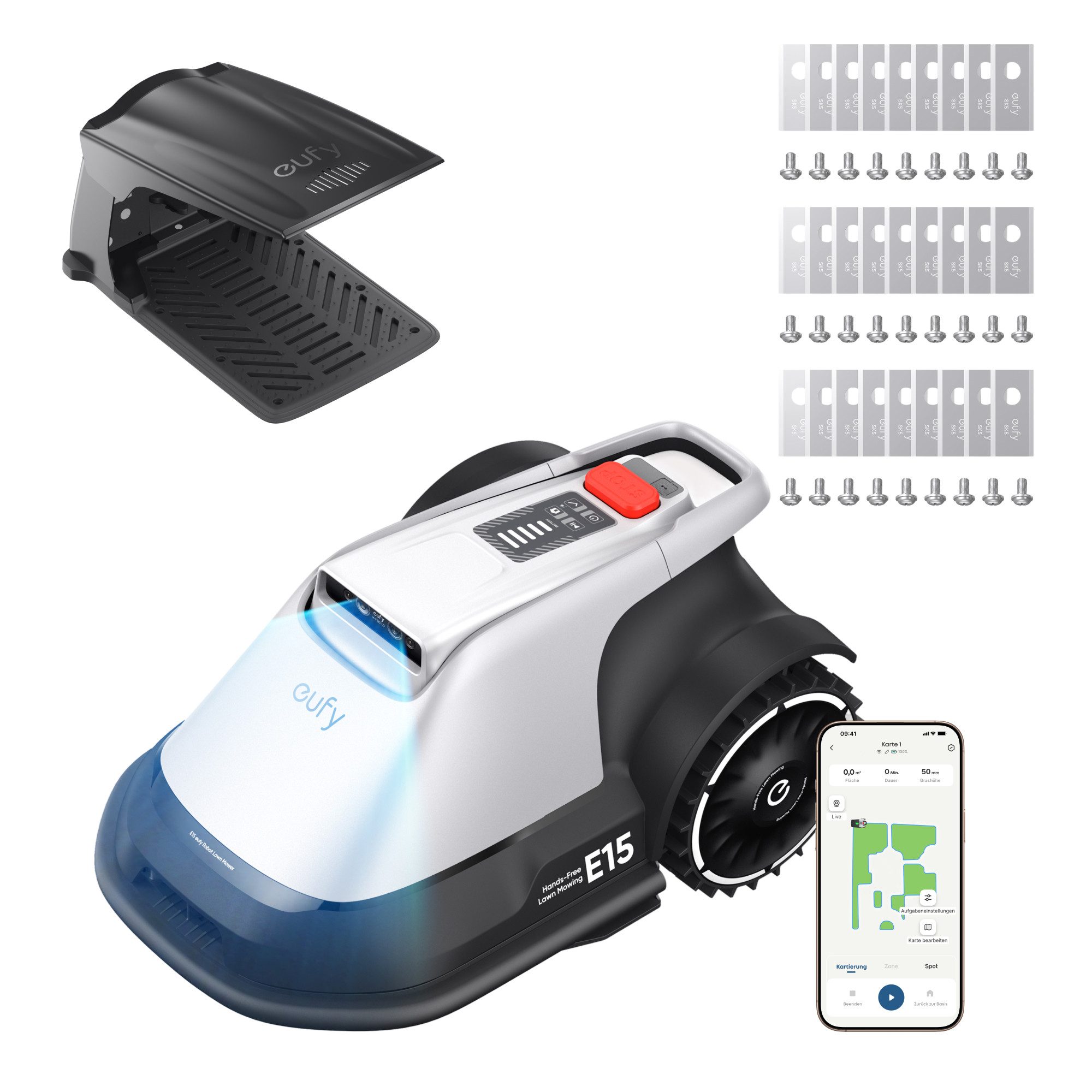 eufy Rasenmähroboter E15/18 ohne begrenzungsdraht, bis 800 m² Rasenfläche, (App-Steuerung), mit ladestation,mit Regensensor,Diebstahlschutz