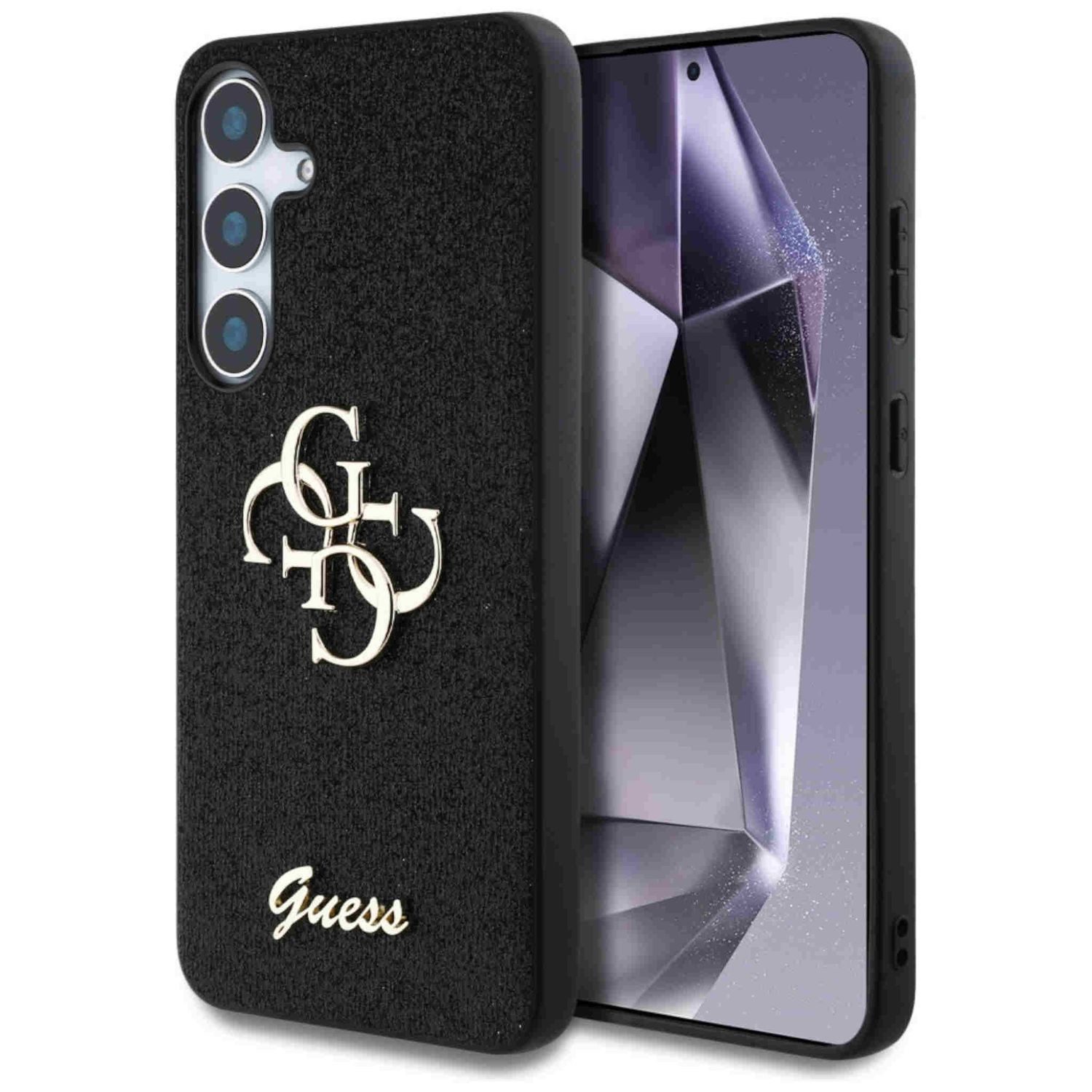 Guess Smartphone-Hülle Guess Samsung Galaxy S25 Fixed Glitter Big 4G Metal Logo Hülle Schwarz