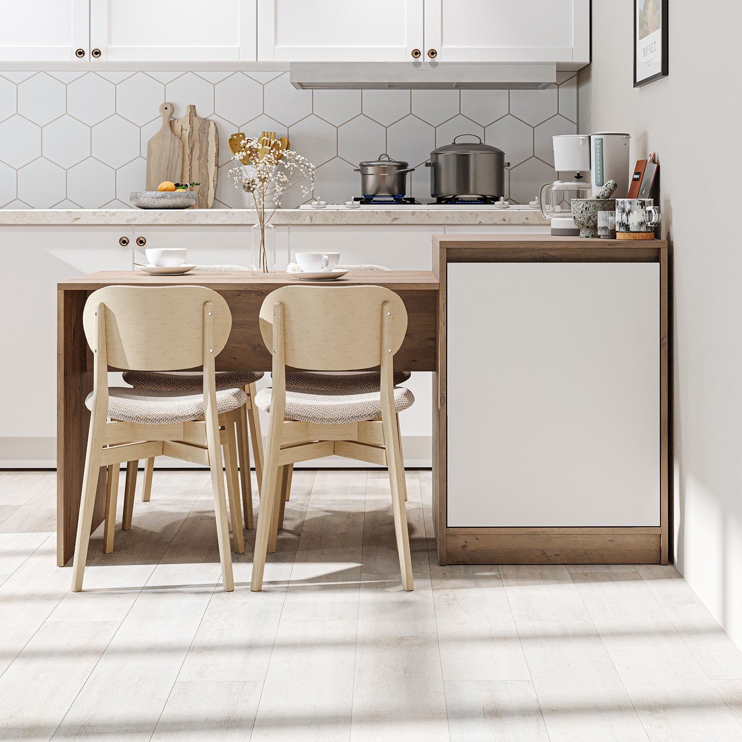 Roomart Küchentisch MILANO Kücheninsel 160 cm, Esstisch + Schrank in 4 Farben (Kücheninsel mit Esstisch, Küchentisch & Küchenschrank), Esstisch + Schrank kombin – Bild 3 von 5