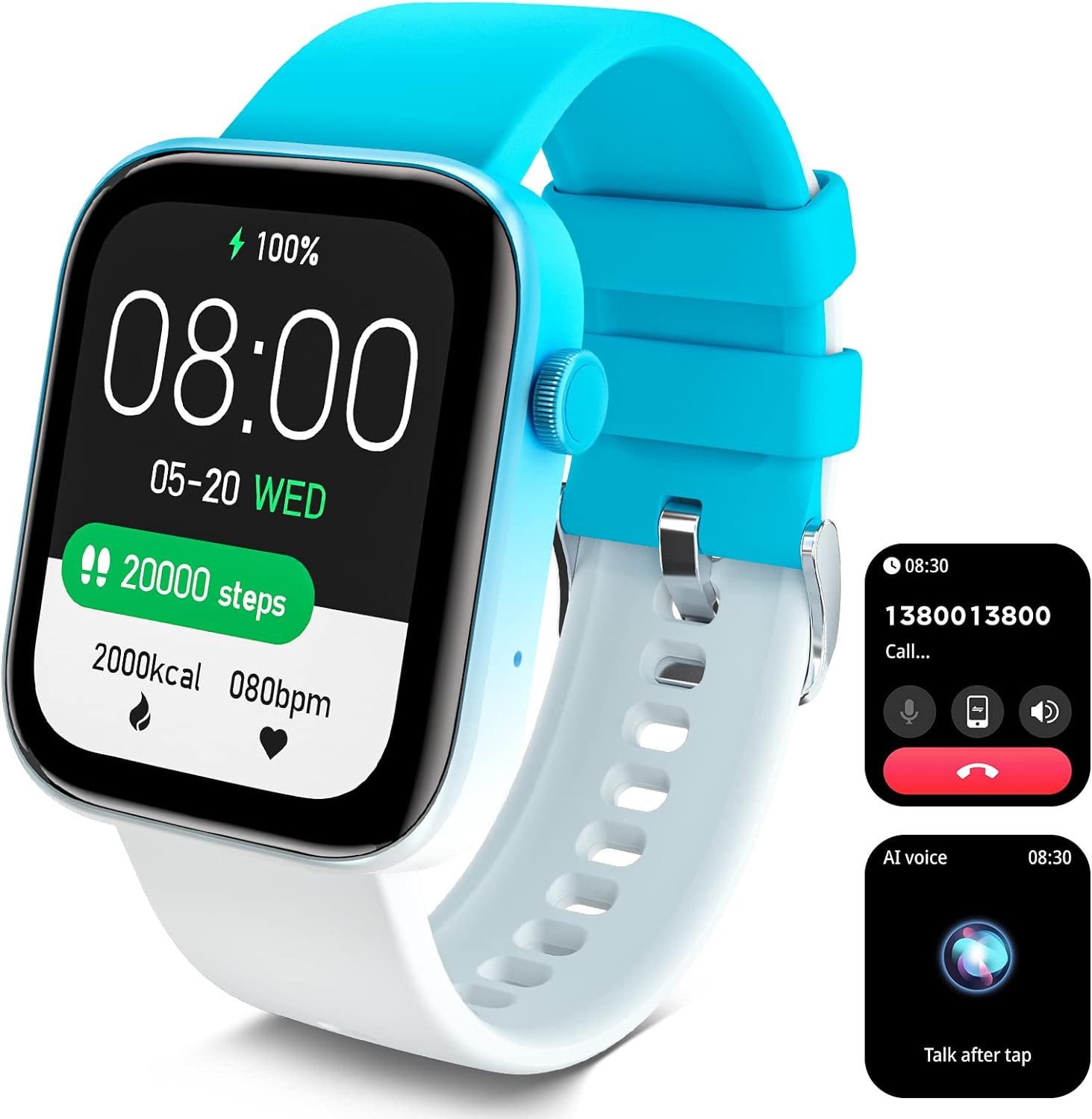 Diyarts Smartwatch (4,3 cm) Digitaler Fitness Tracker, Multifunktions-Smartwatch: Telefonieren, mit Nachricht Erinnerung/Anruffunktion/Schlafmonitor/IP67