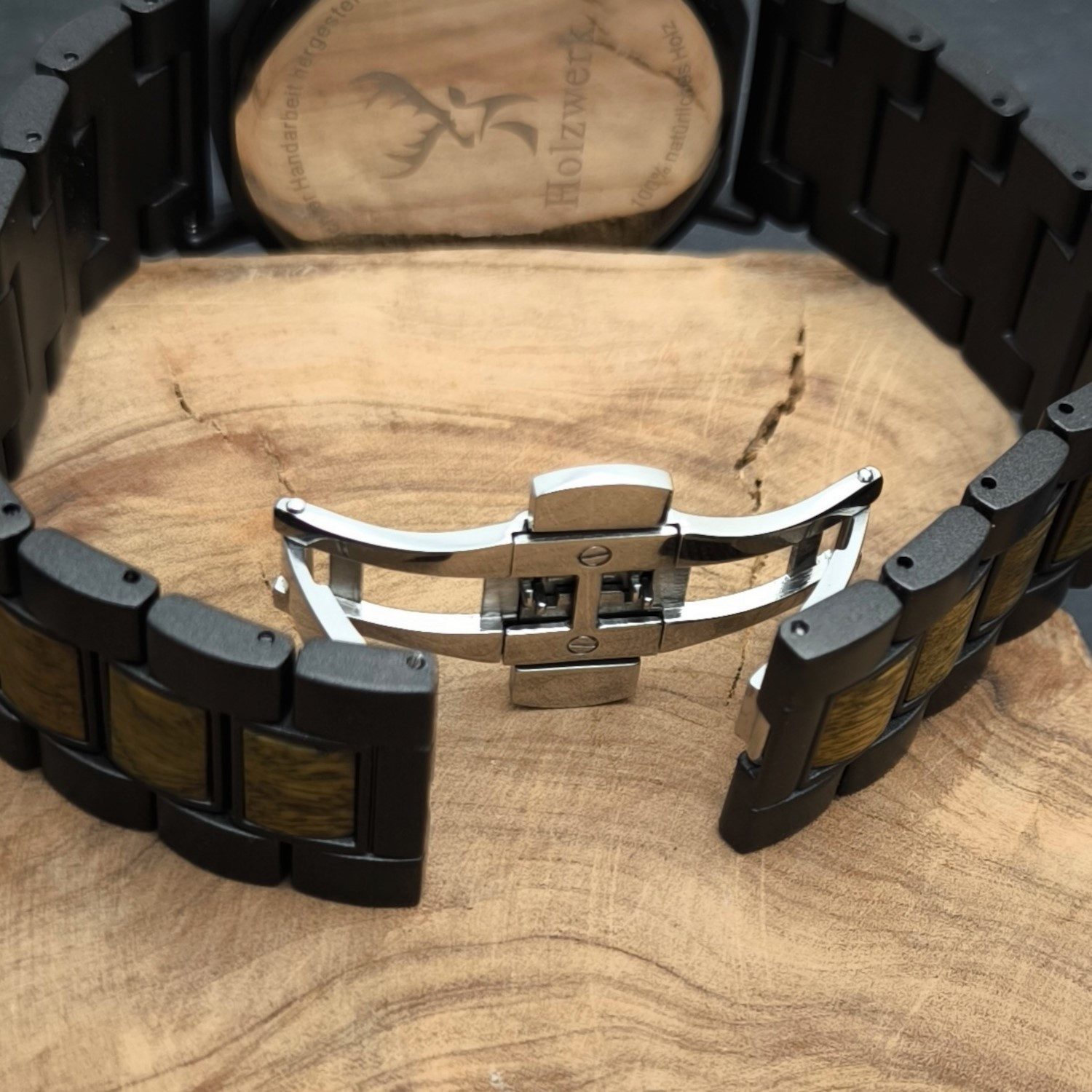 Holzwerk Chronograph HERSBRUCK Herren Edelstahl & Holz Armband Uhr in grau, oliv grün HERSBRUCK