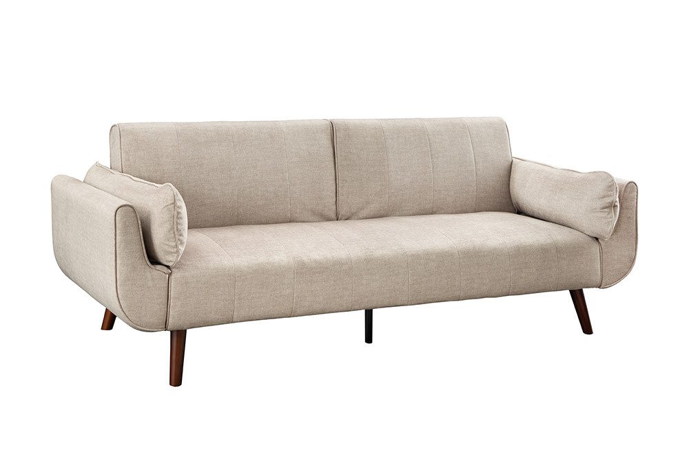 riess-ambiente Schlafsofa DIVANI 220cm champagner beige/braun - Samt, Walnussholz, inkl. Kissen, Einzelartikel 1 Teile, Retro 3-Sitzer mit Bettfunktion - ideal für Wohn- und Schlafzimmer