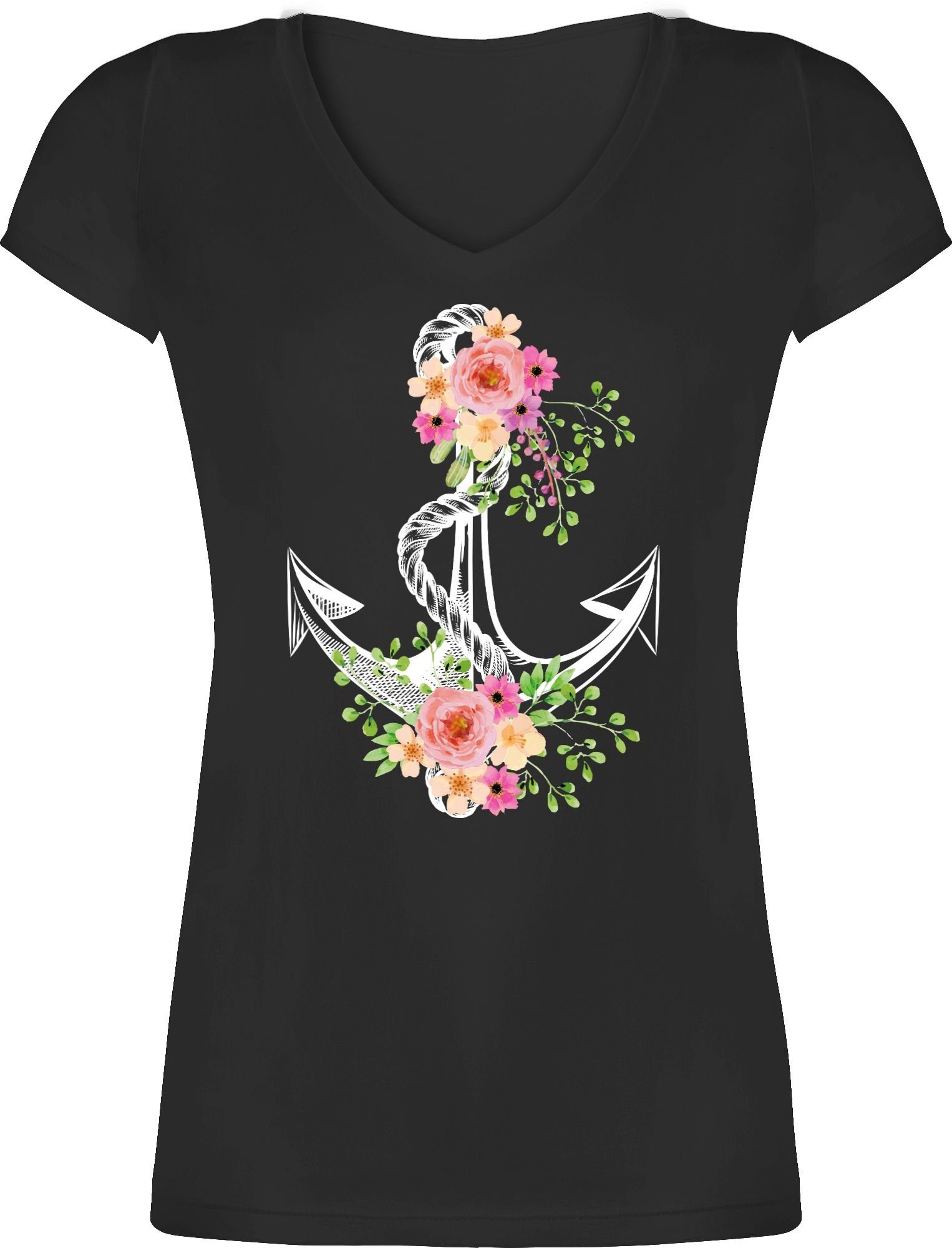 Shirtracer T-Shirt »Blumiger Anker - Weiß - Kunst Outfit - Damen T-Shirt  mit V-Ausschnitt« Anker Blumen & Co. online kaufen | OTTO