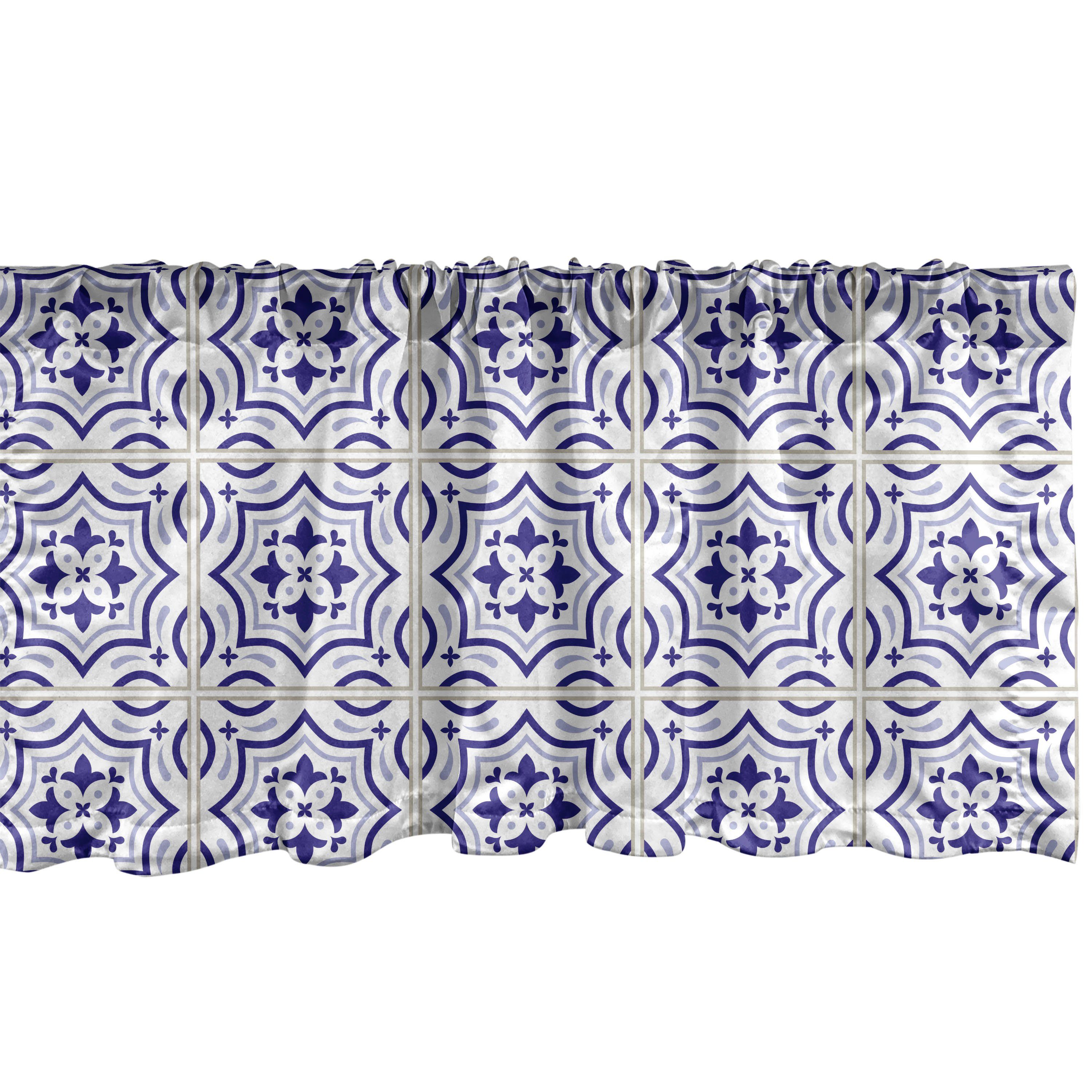 Scheibengardine Vorhang Volant für Küche Portugiesisch mit Azulejo Bodenfliese Microfaser, Stangentasche, Abakuhaus, Dekor Schlafzimmer