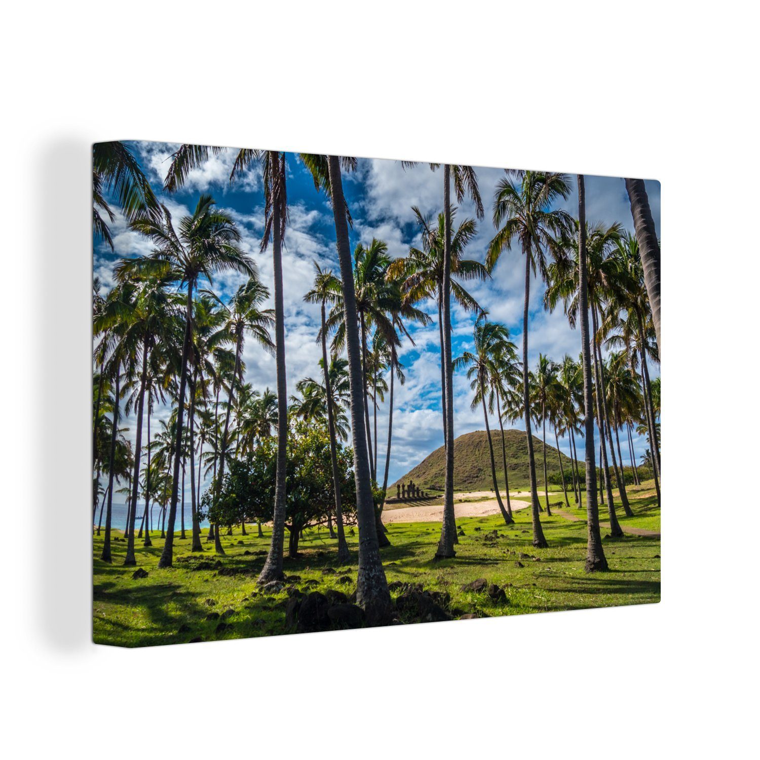 OneMillionCanvasses® Leinwandbild Alltagsfoto von Anakena Wandbild Leinwandbilder, in 30x20 Wanddeko, St), Beach (1 cm Aufhängefertig, Chile