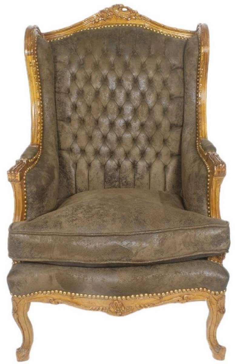 Casa Padrino Ohrensessel Barock Chesterfield Ohrensessel Dunkelbraun / Braun 83 x 83 x H. 110 cm - Barockmöbel