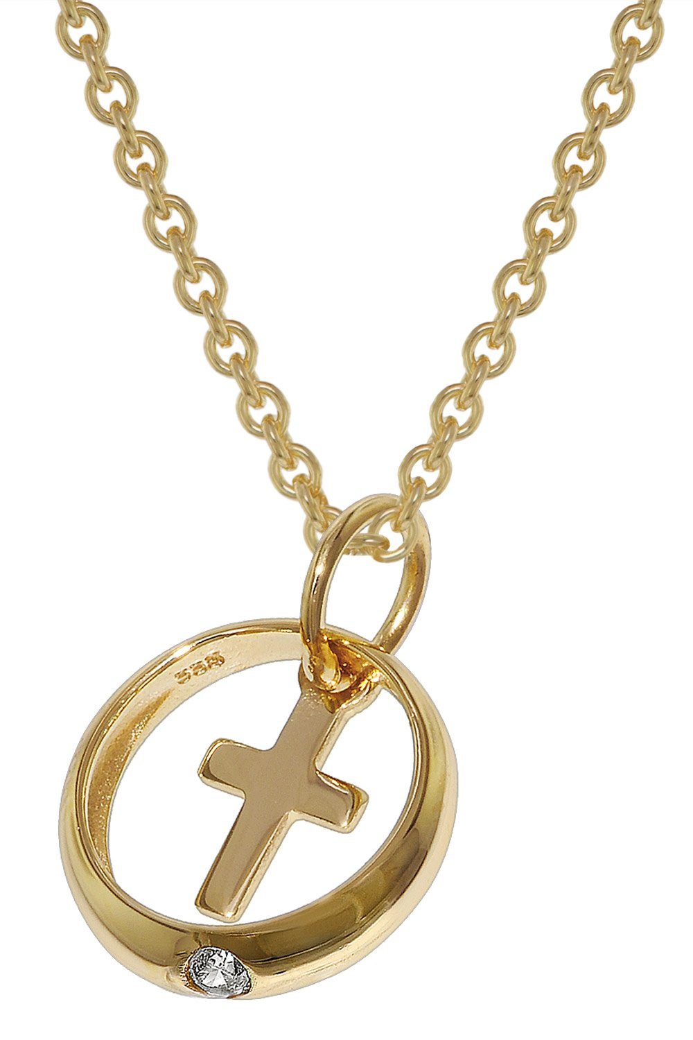 trendor Kette mit Anhänger Taufring Anhänger mit Kreuz Gold 333 + vergoldete Silberkette