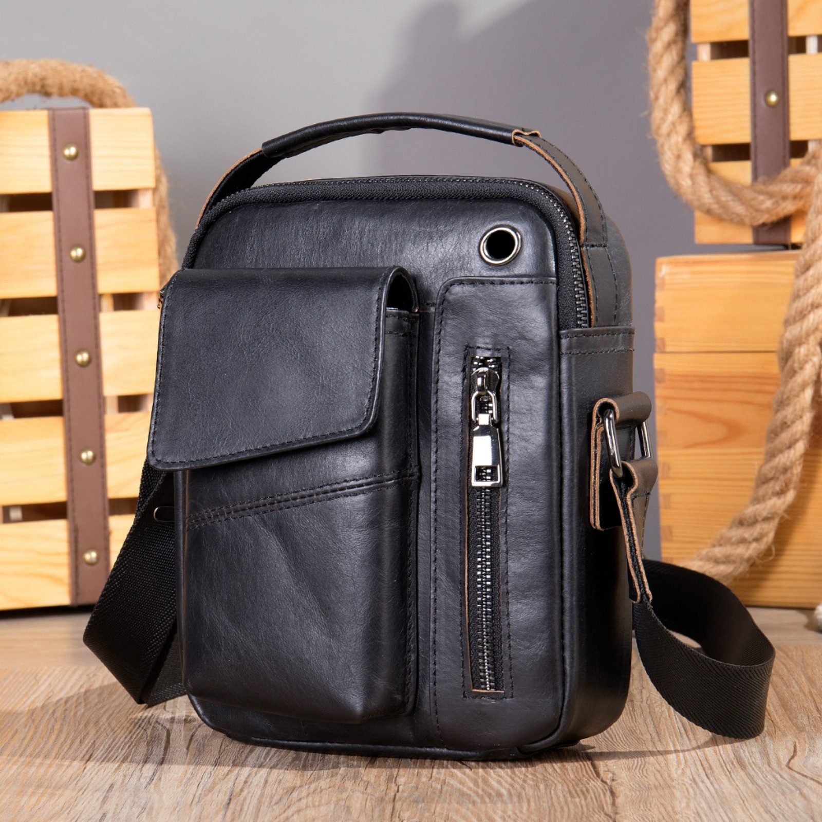 YUBRO-STUDIO Umhängetasche Herren Leder Schultertasche Crossbody Messenger günstig online kaufen