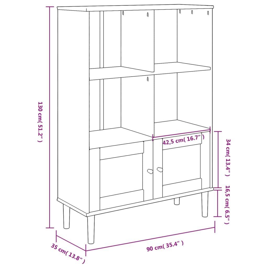 Kiefer, Bücherregal Massivholz vidaXL 90x35x130 1-tlg. Braun SENJA cm Bücherregal